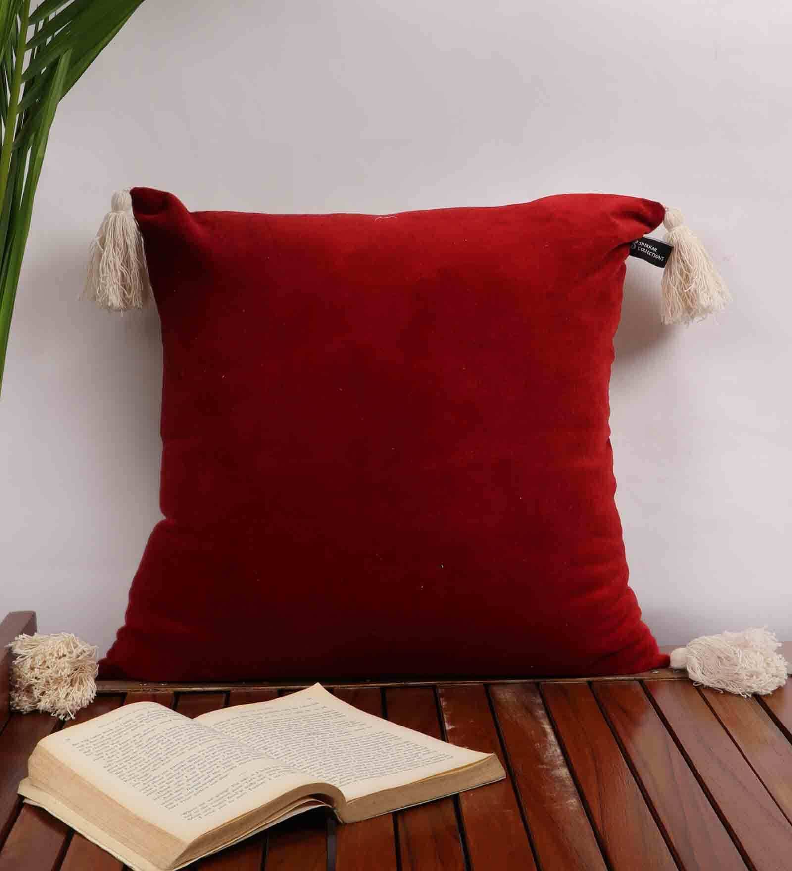 Red Cotton Velvet 16 x 16 Inch Cushion Cover (1Pc)