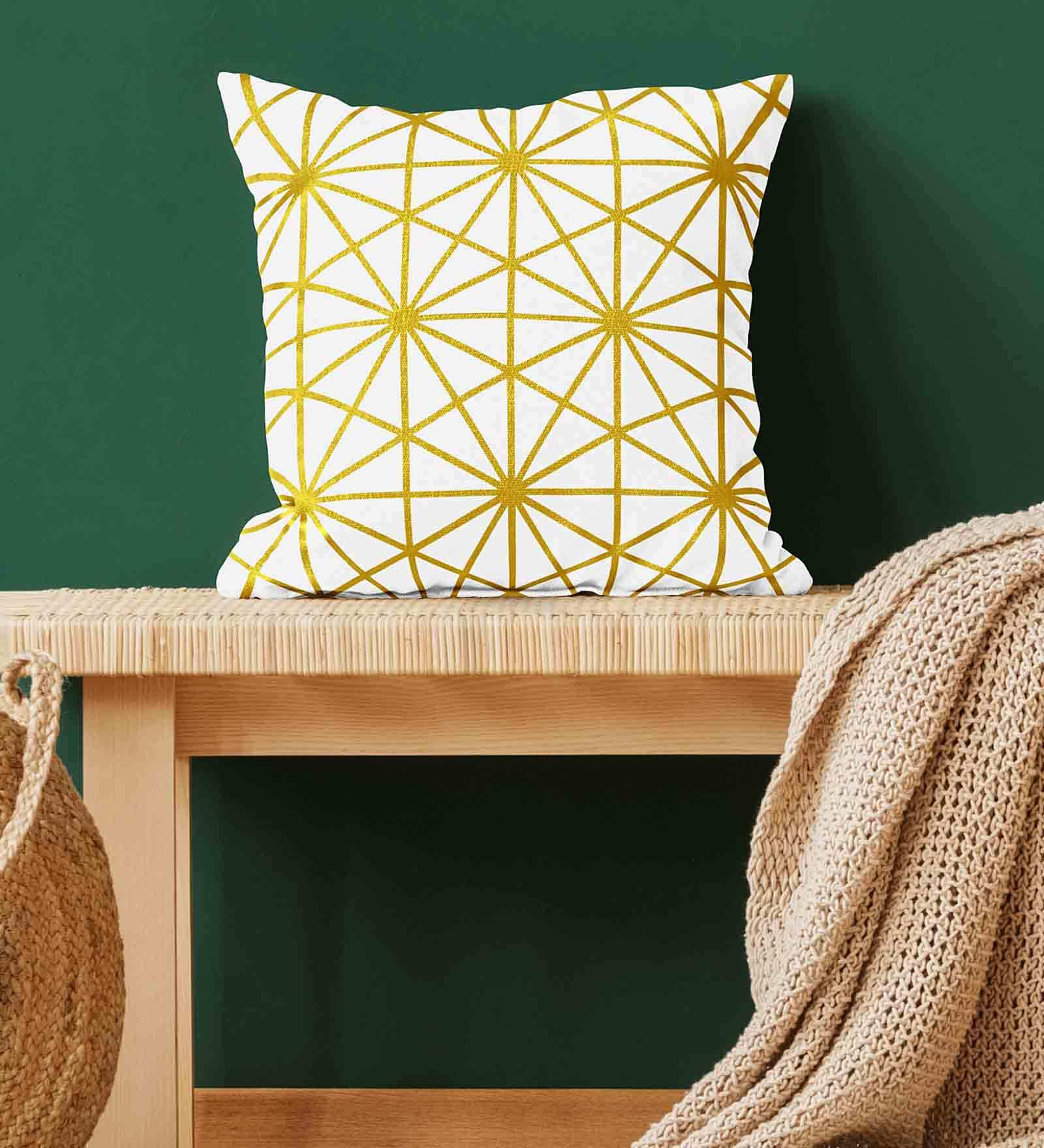 Yellow & White Traditional Cotton 16 x 16 Inches Cushion Cover