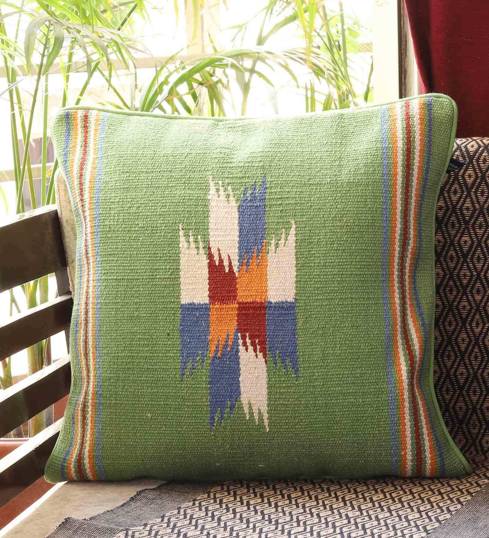 Green Textured Cotton 16 x 16 Inch Cushion Cover