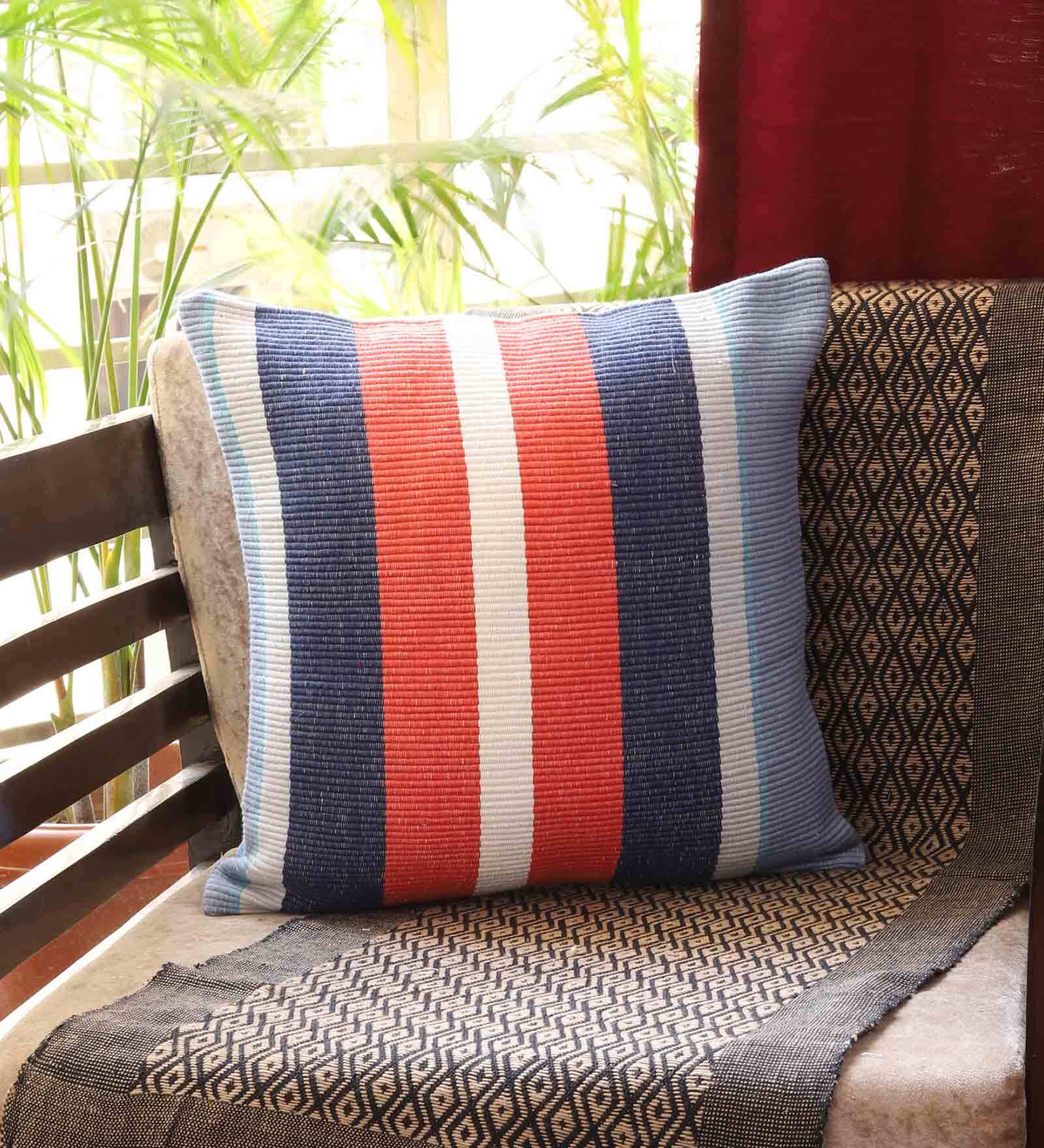 Multicolor Striped Cotton 16x16 Inch Cushion Cover