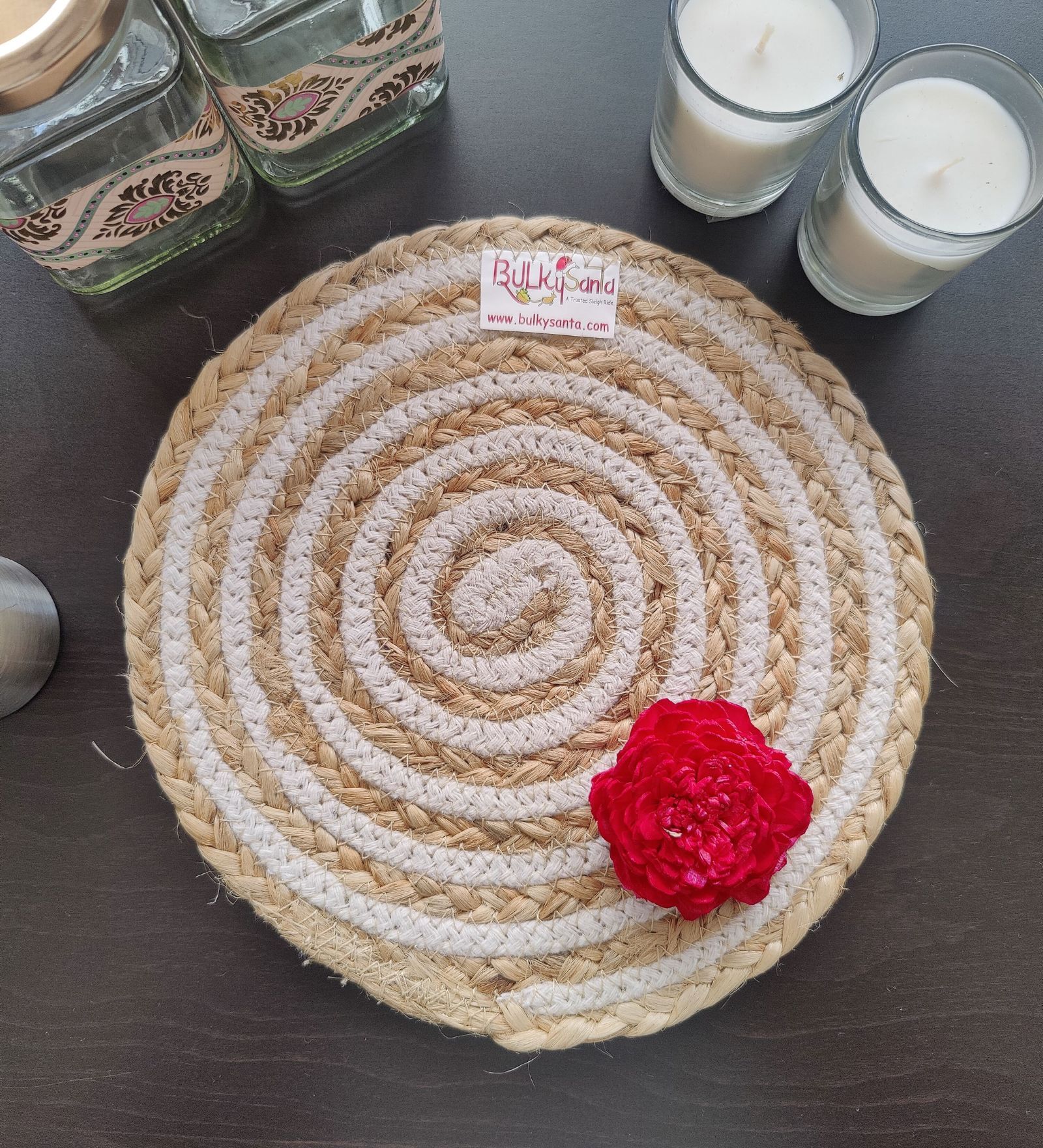 Beige Cotton Round Shaped Dia 9 Placemat