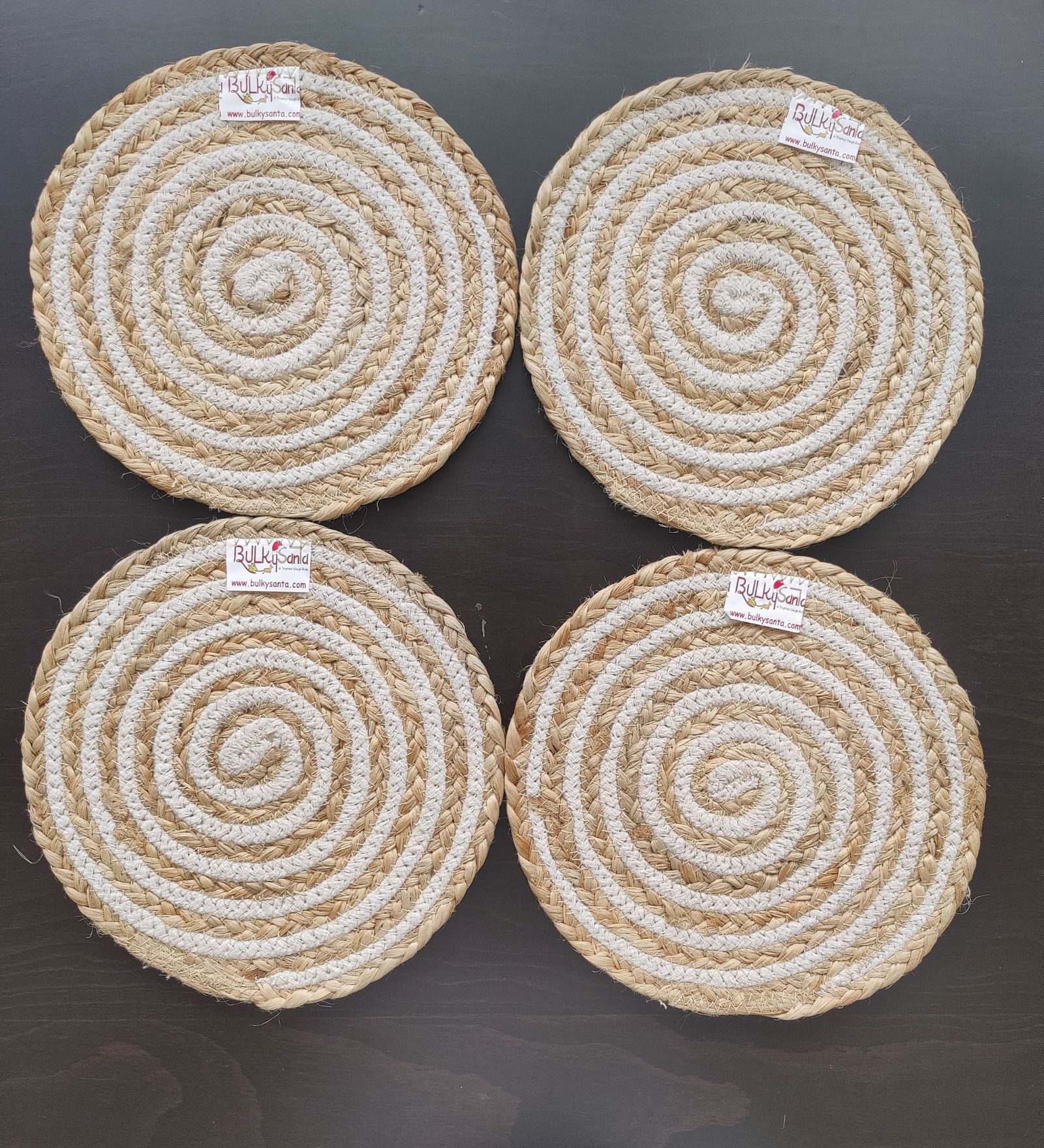 Beige Cotton Round Shaped Dia 9 (Set of 4) Placemat