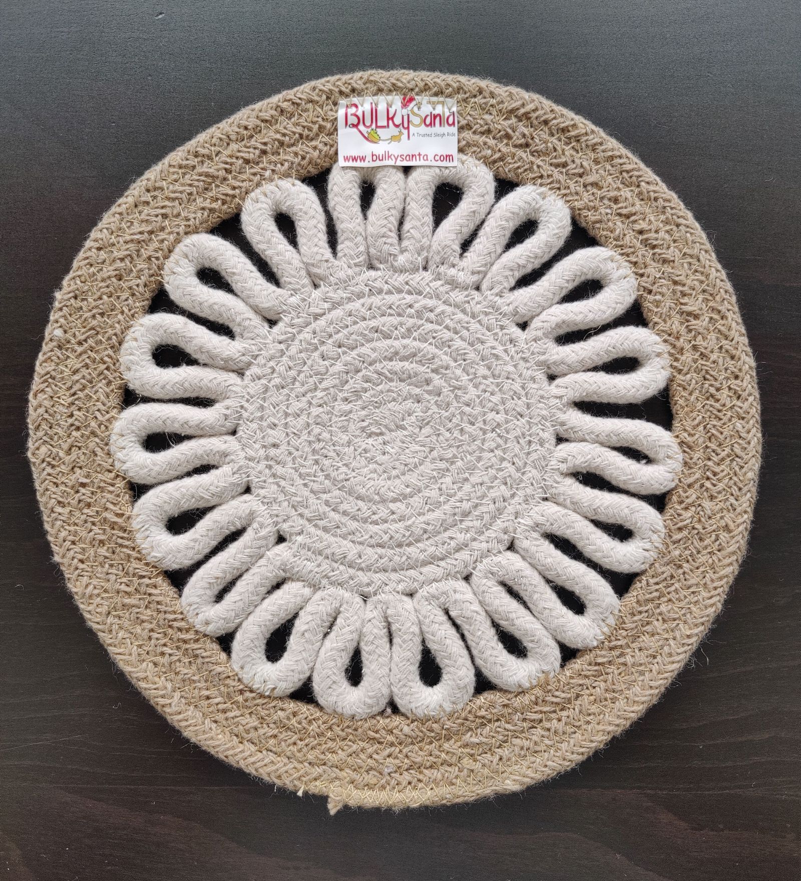 Beige & Off White Cotton Round Shaped Dia 9