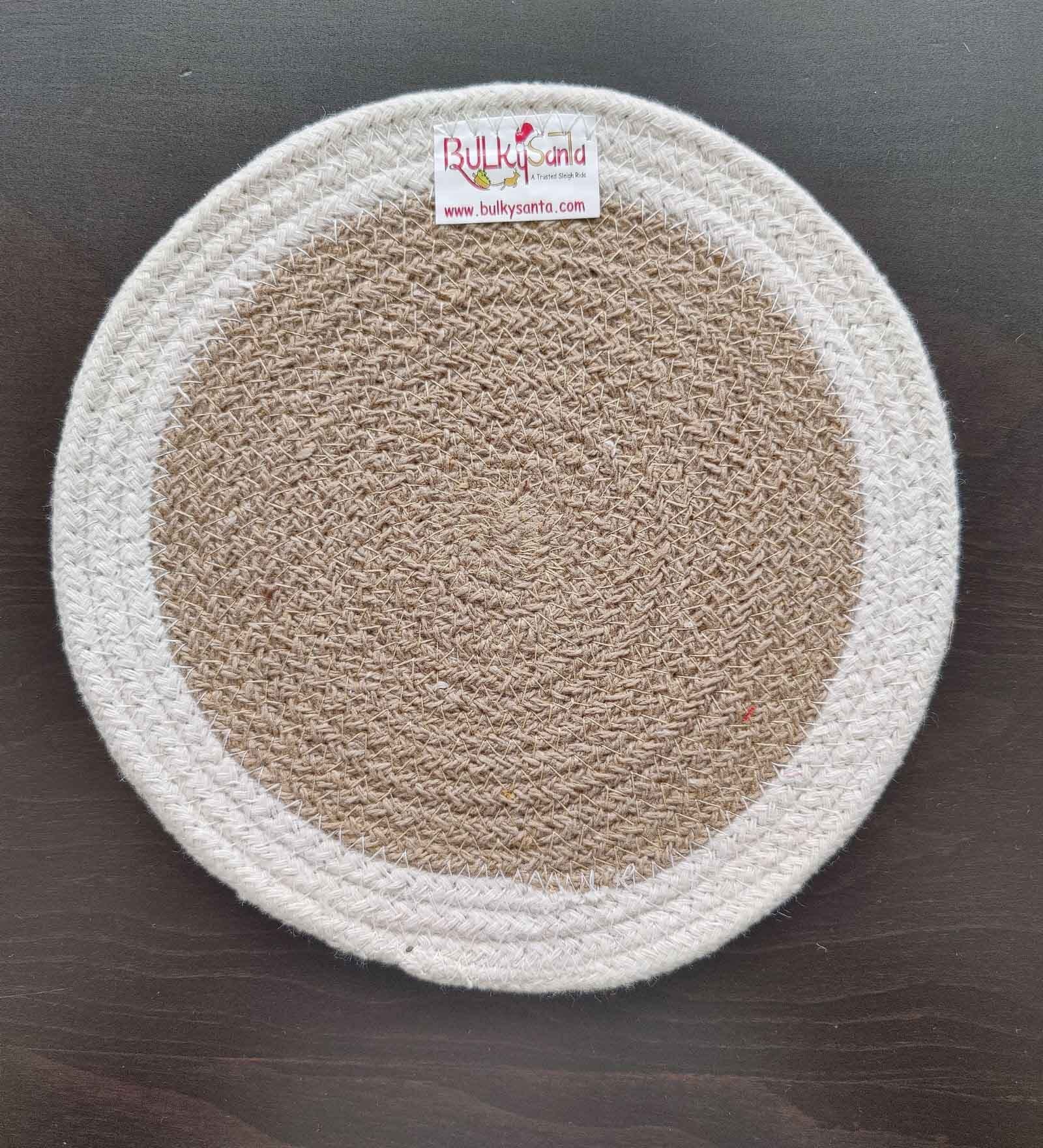 Brown & White Cotton Round Shaped Dia 9 Placemat