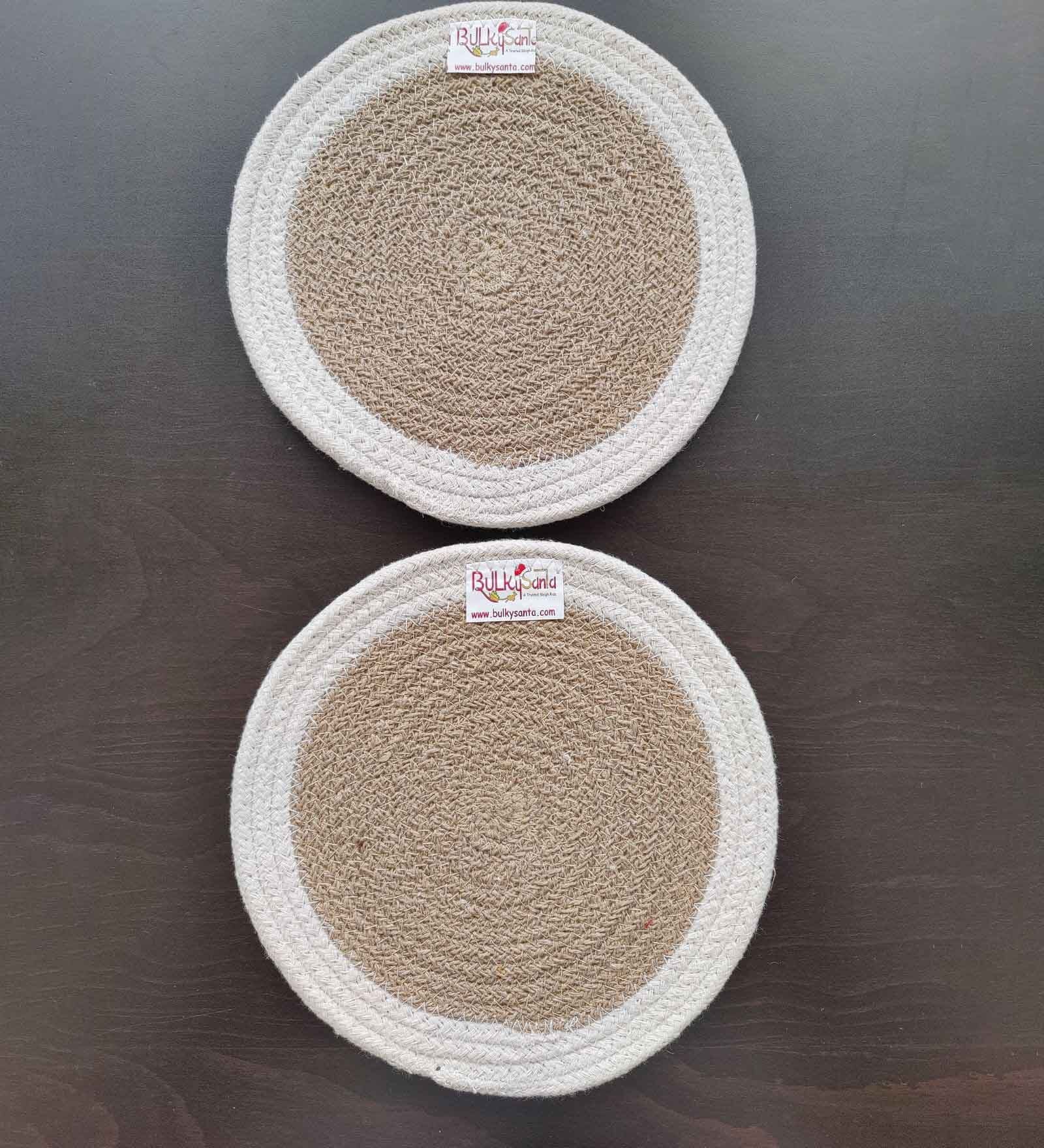 Brown & White Cotton Round Shaped Dia 9 (Set of 2) Placemat