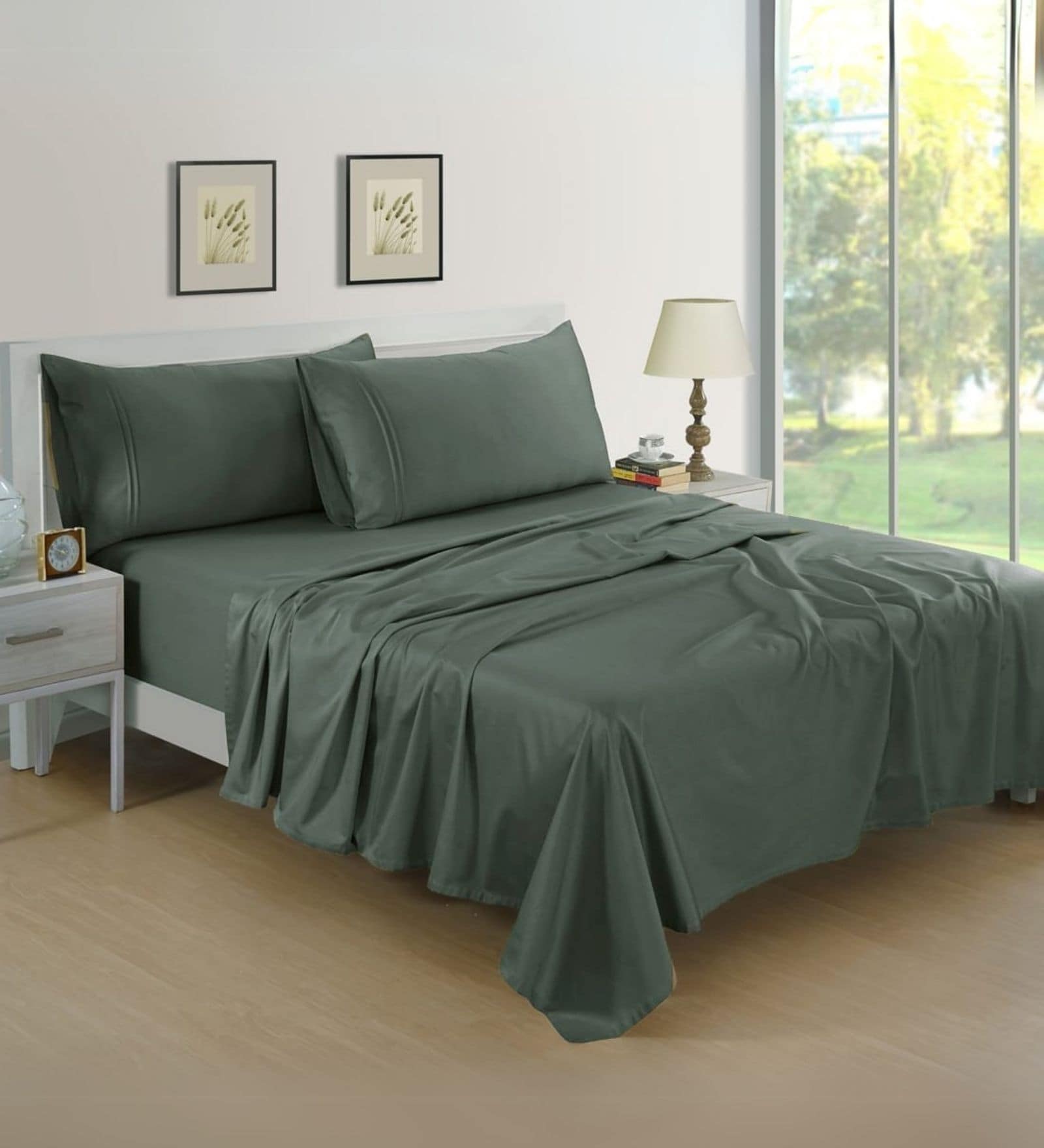Cotton Satin Fitted Bedsheet, 60 x 78 inches, 400 Thread Count, Dark Grey, Set of 1 Bedsheet with 2 Pillow Covers