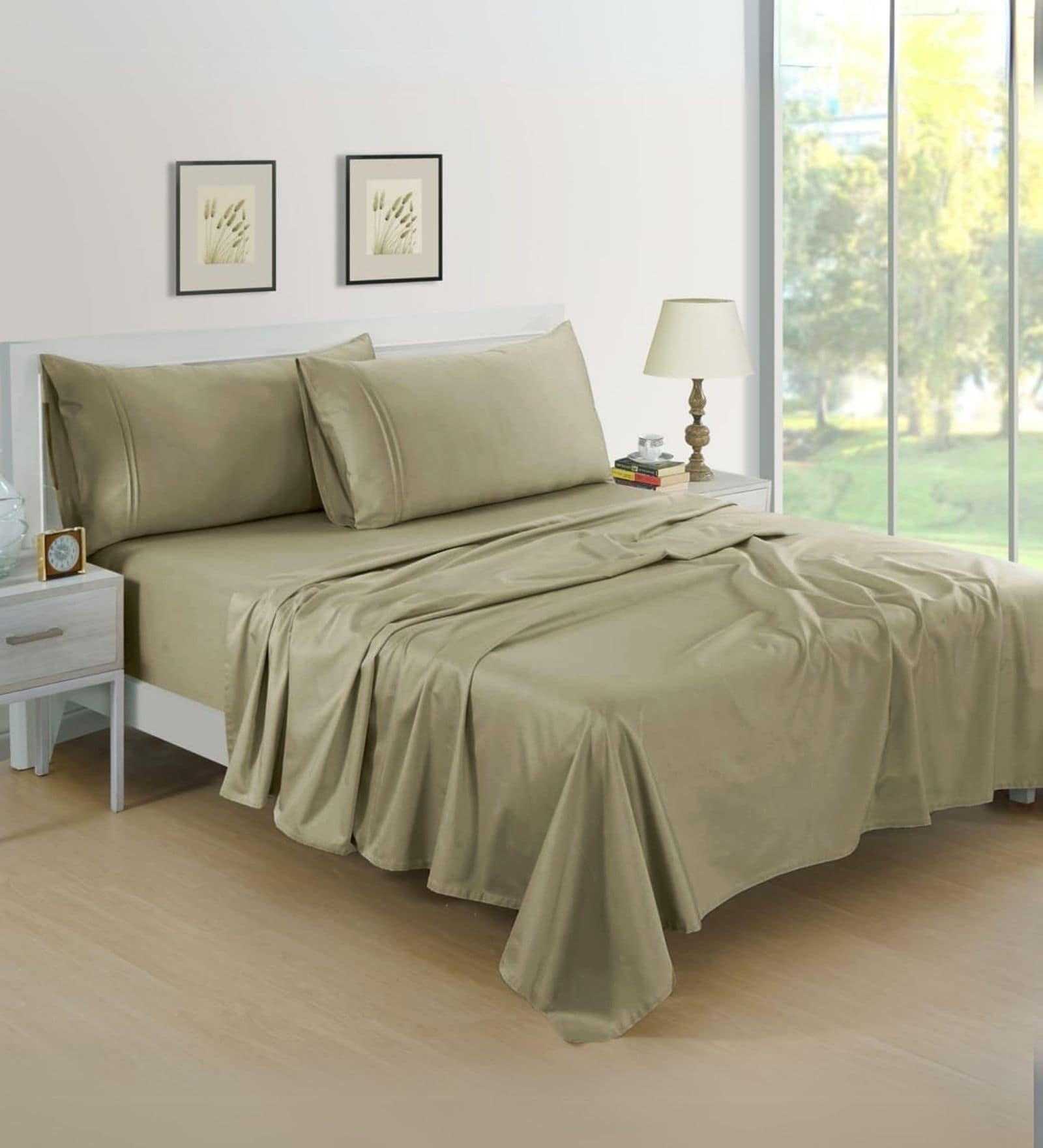 Cotton Satin Fitted Bedsheet, 72 x 78 inches, 400 Thread Count, Taupe, Set of 1 Bedsheet with 2 Pillow Covers
