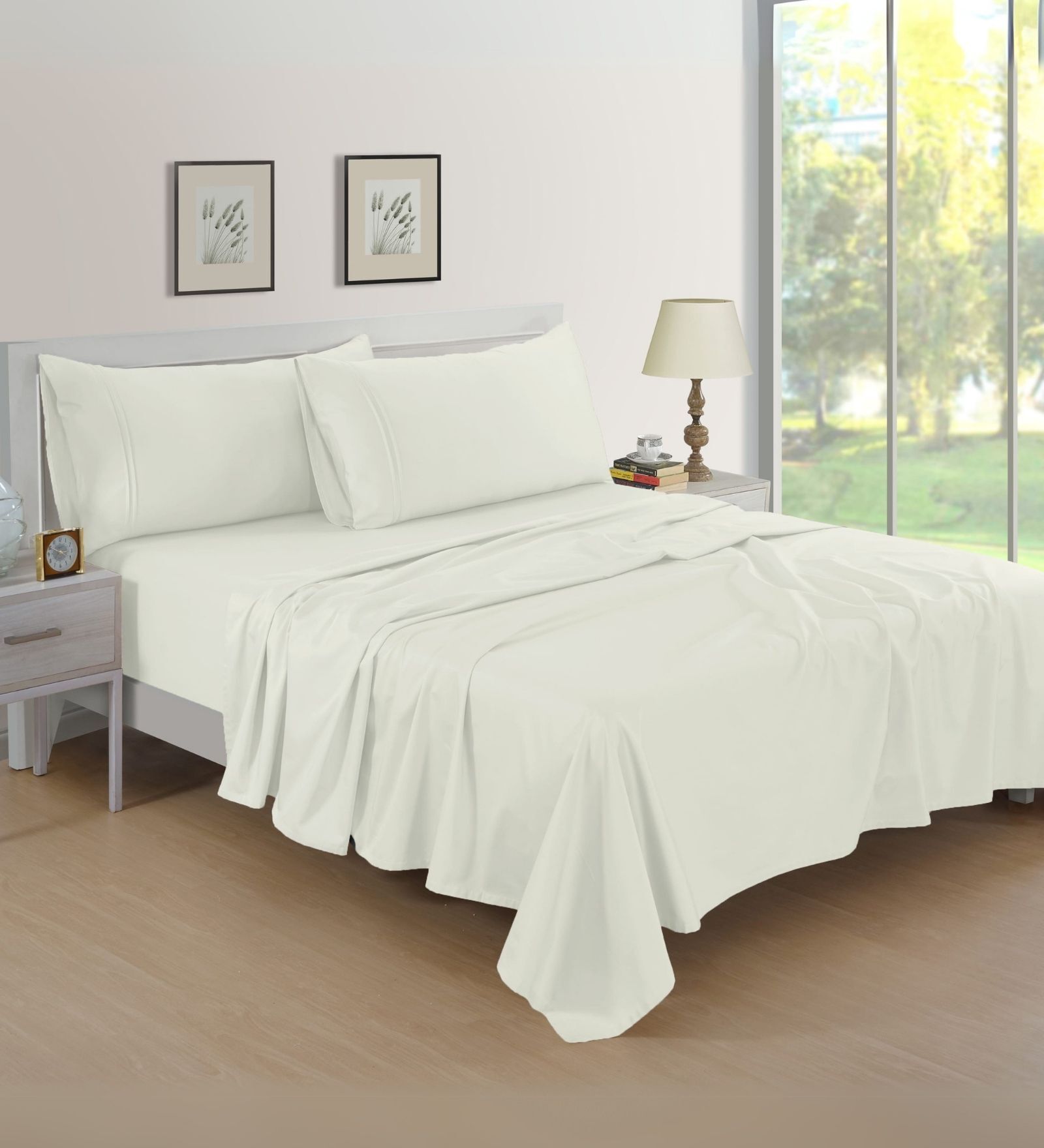 Cotton Satin Fitted Bedsheet, 72 x 78 inches, 400 Thread Count, White, Set of 1 Bedsheet with 2 Pillow Covers