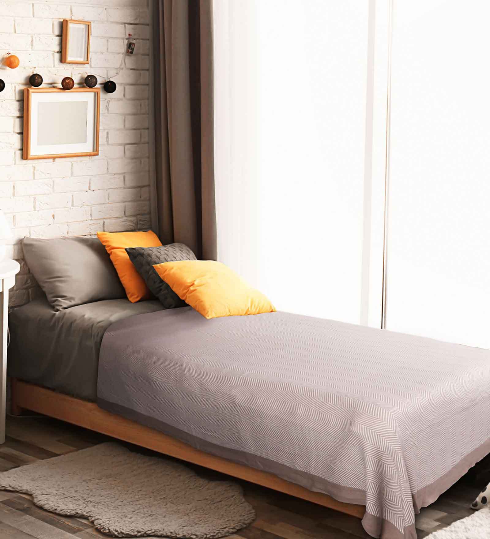 Grey Solid Cotton 150 GSM Single Bed Blanket