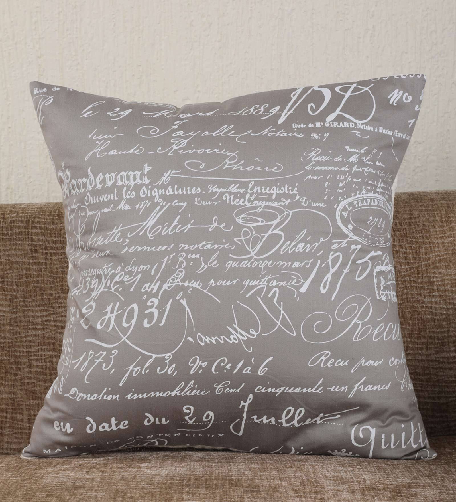 Grey Quoted Cotton 16 x 16 Inches Cushion Cover
