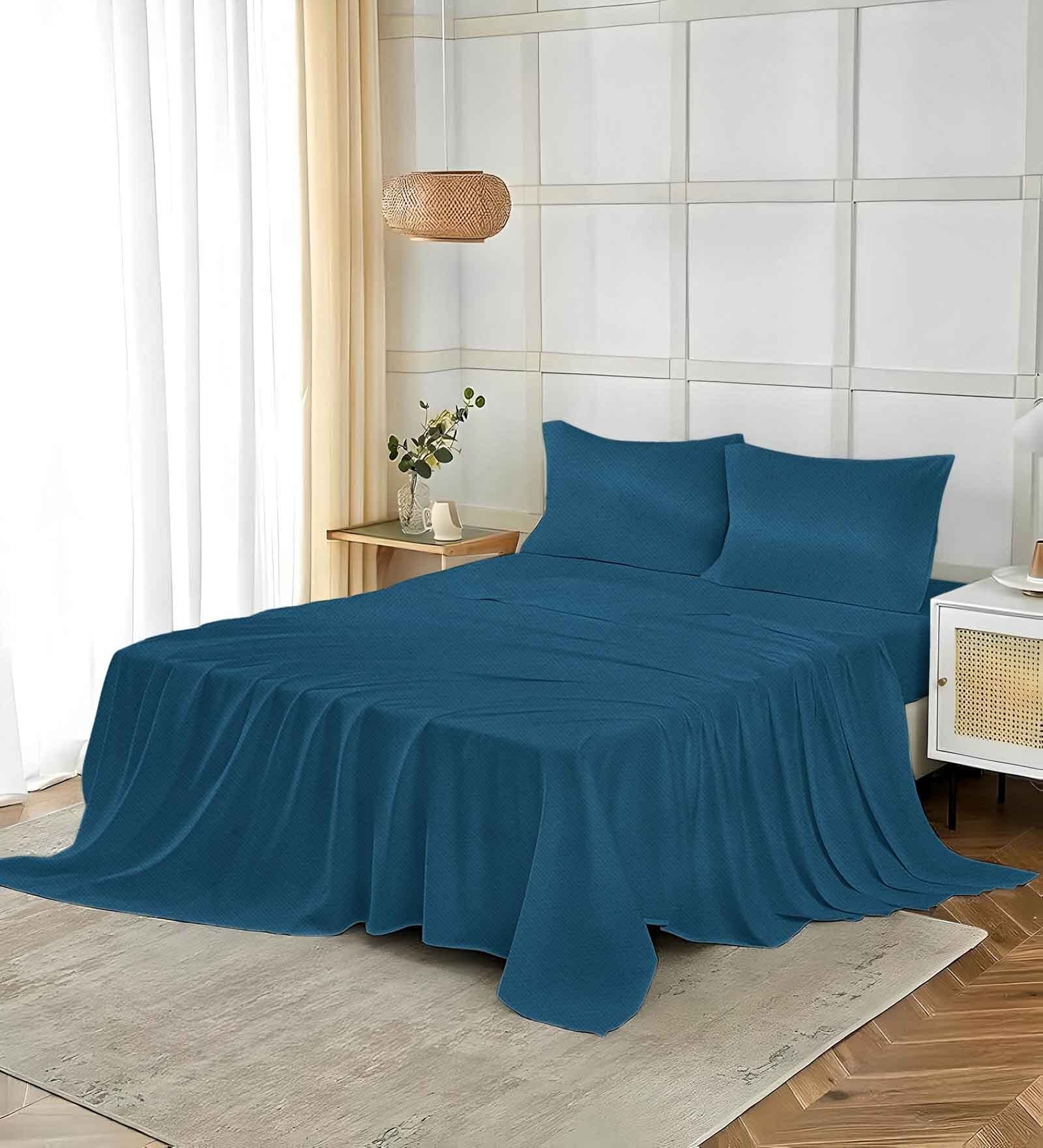 Cotton Solid Plain 400 TC Mountain Super King Bedsheet And 2 Pillow Cover Essential Series