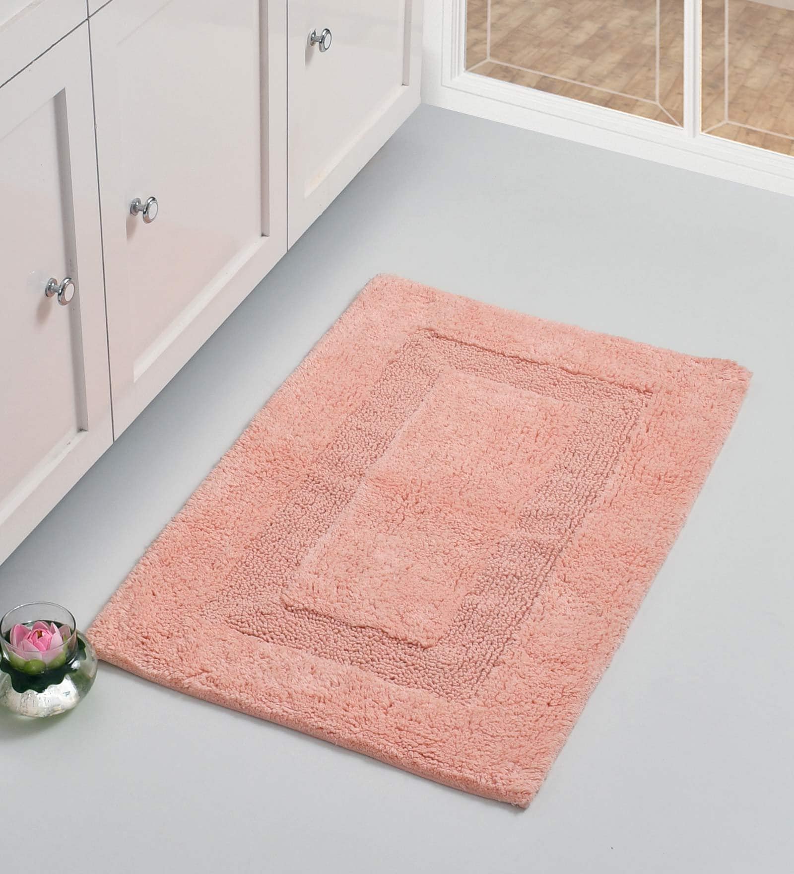 Peach Solid Cotton 32x20 Inches Super Soft Bath Mat
