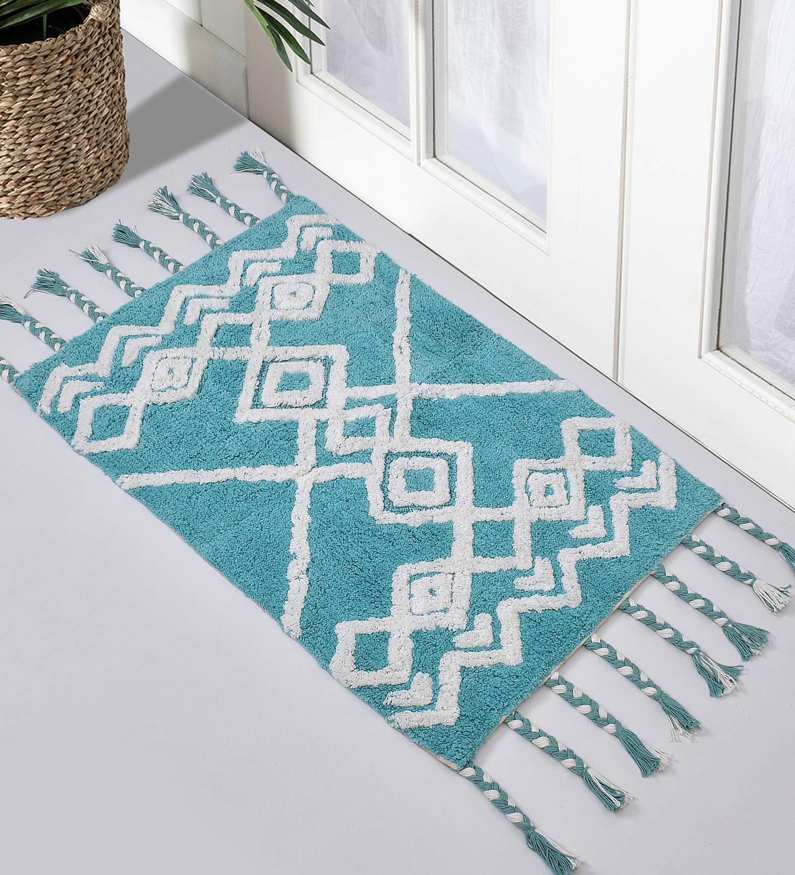 Blue Traditional Cotton 32x20 Inches Super Soft Bath Mat