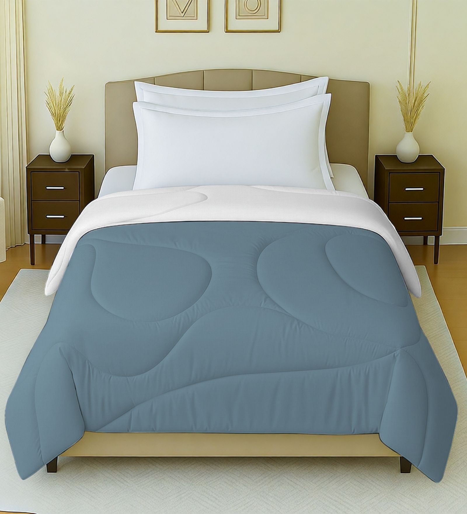 White And Light Cotton Blue Reversible Single Bed 150Gsm Comforter