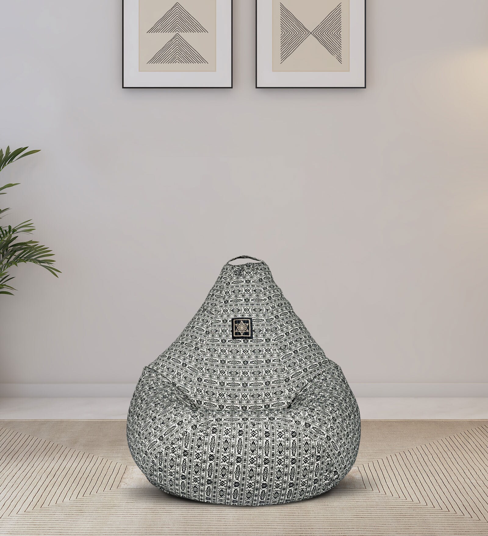 Buy Cotton XXL Fabric Bean Bag with Beans in Ivory & Black Colour at 33