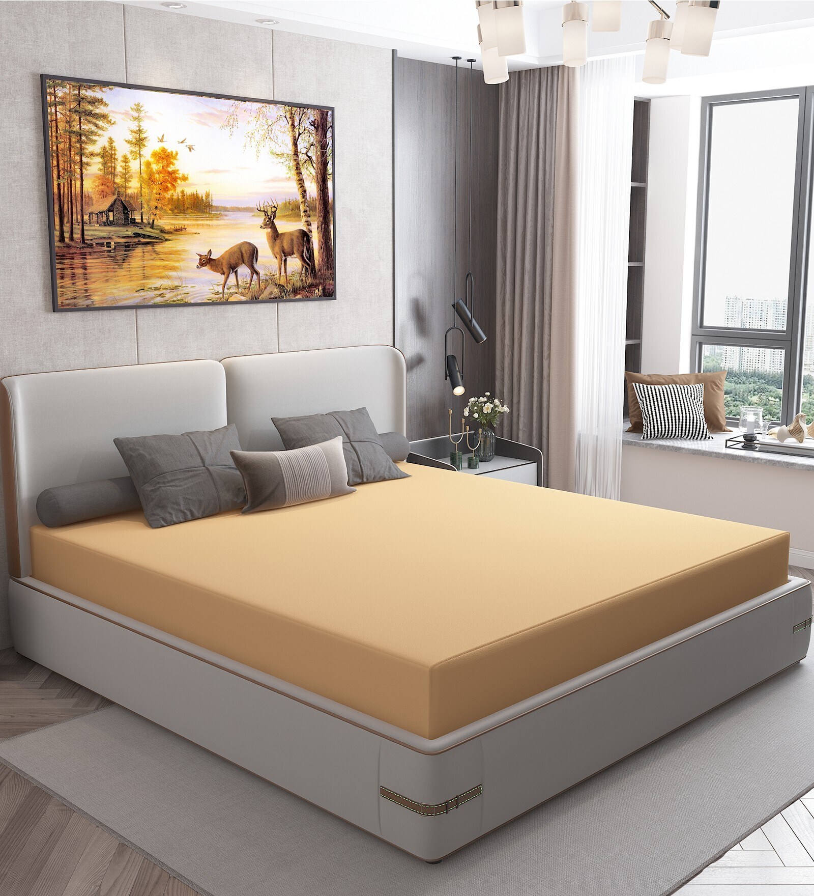 Cotts Wonder Waterproof Fitted Terry Cotton King Size (75x72) Mattress Protector In Beige Colour