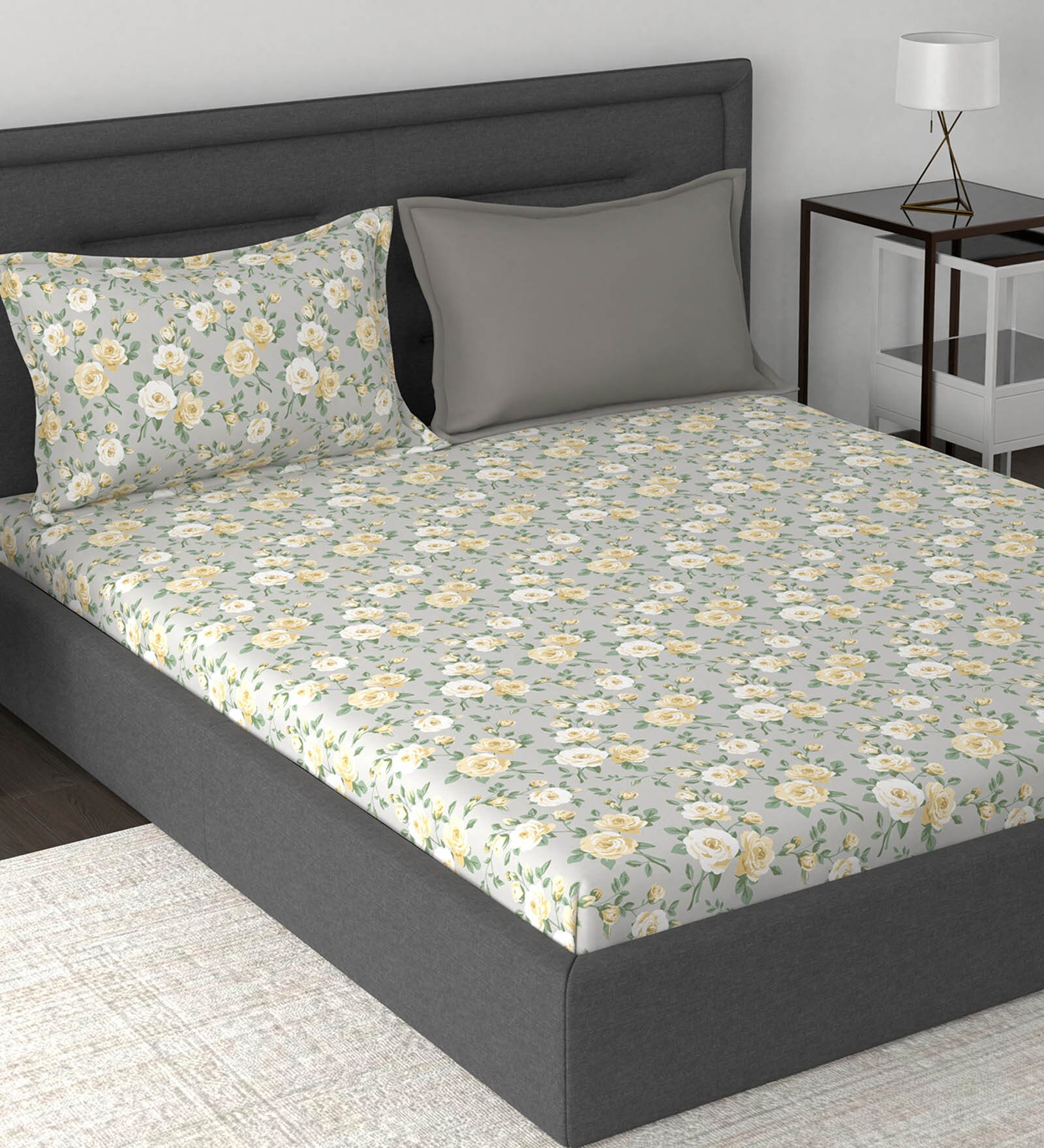 Buy Inhouse Modern Sanctuary 210 Tc Cotton King Bed Sheet With 2 Pillow