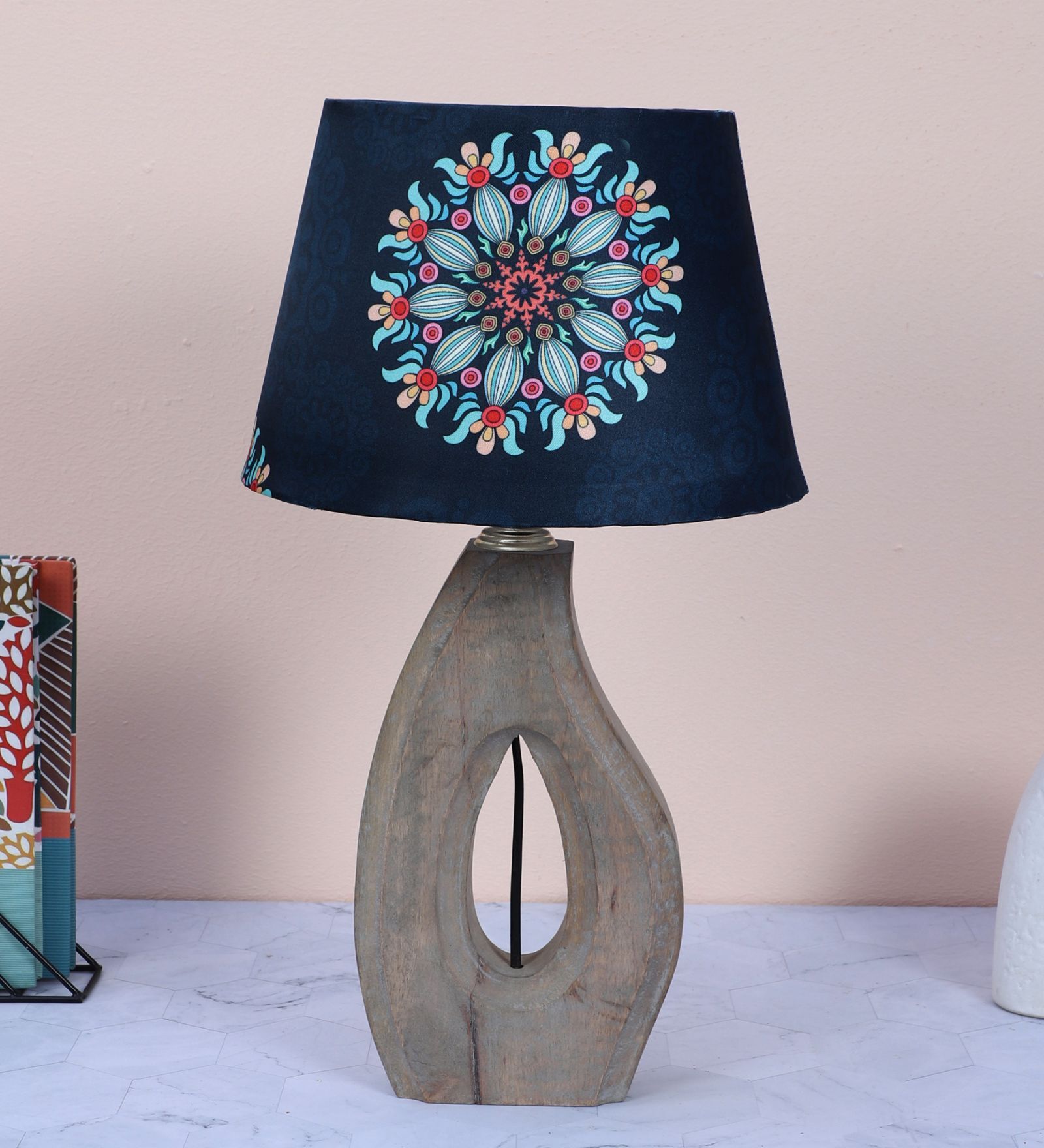 County Cottgae Mangowood Table Lamp With French Floral Print Satin Shade