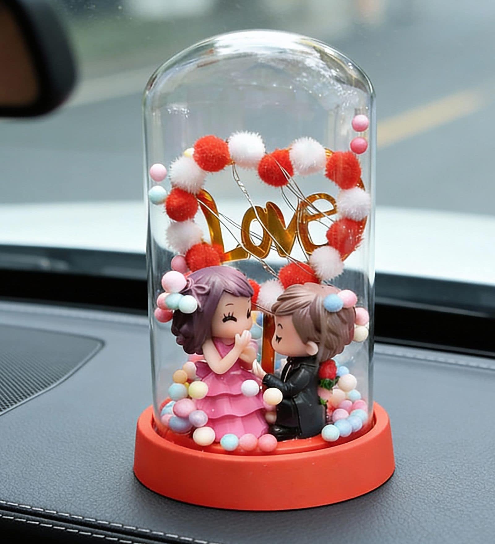 Couple Idols Showpiece Elegant Rose with Glass Dome
