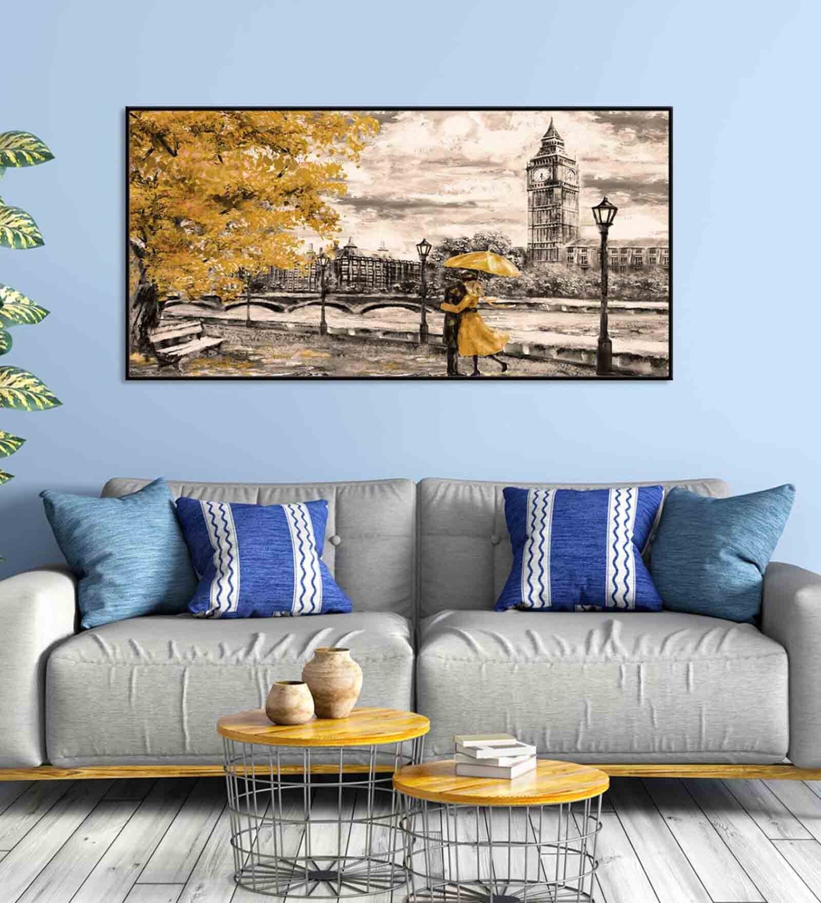 Couple street Multicolor Canvas Framed People and Places Art Print