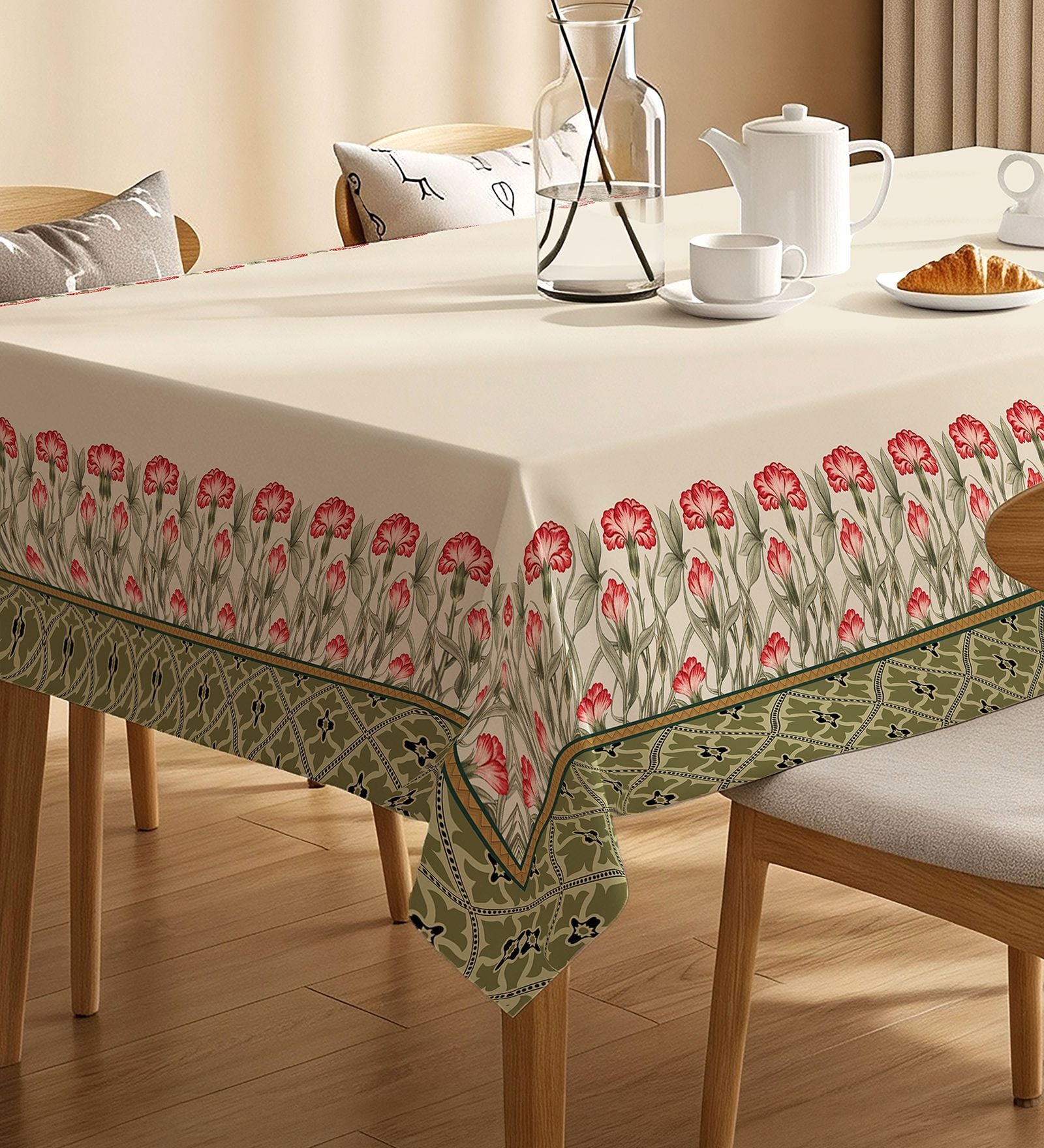 Courtyard green Floral Sicilia Table Cover ( 4 Seater  )