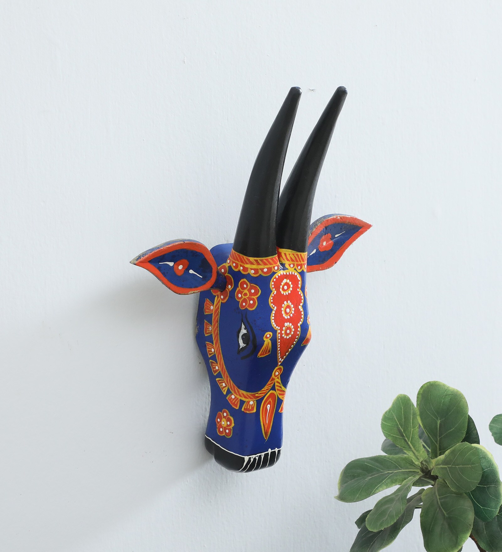 Multicolor Cow Sclupture Mango Wood Wall Mask