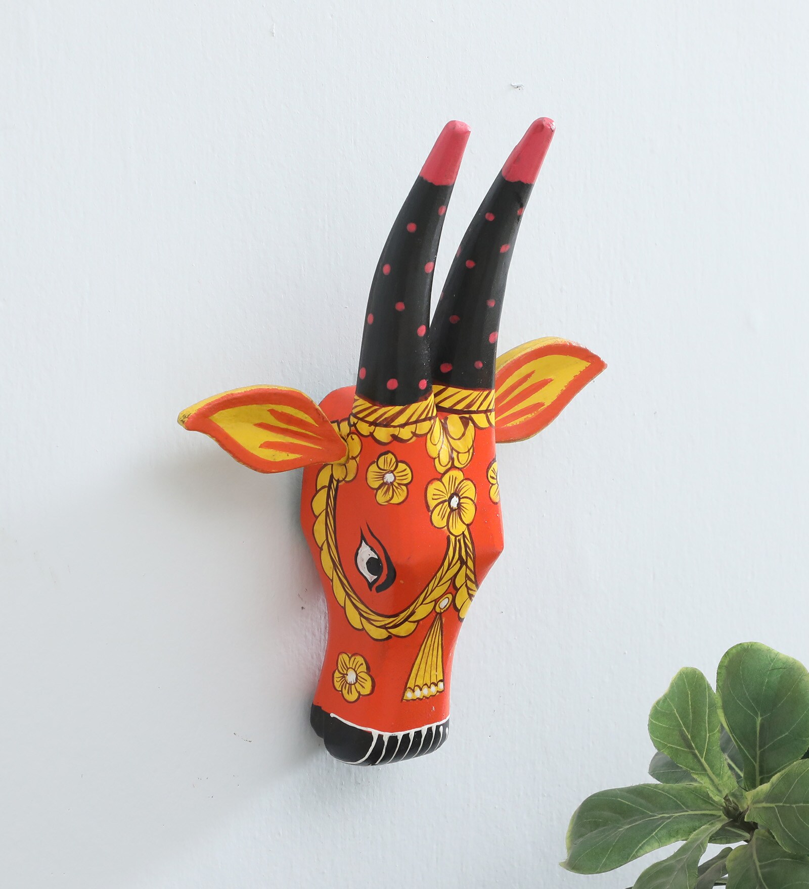 Multicolor Cow Sclupture Mango Wood Wall Mask