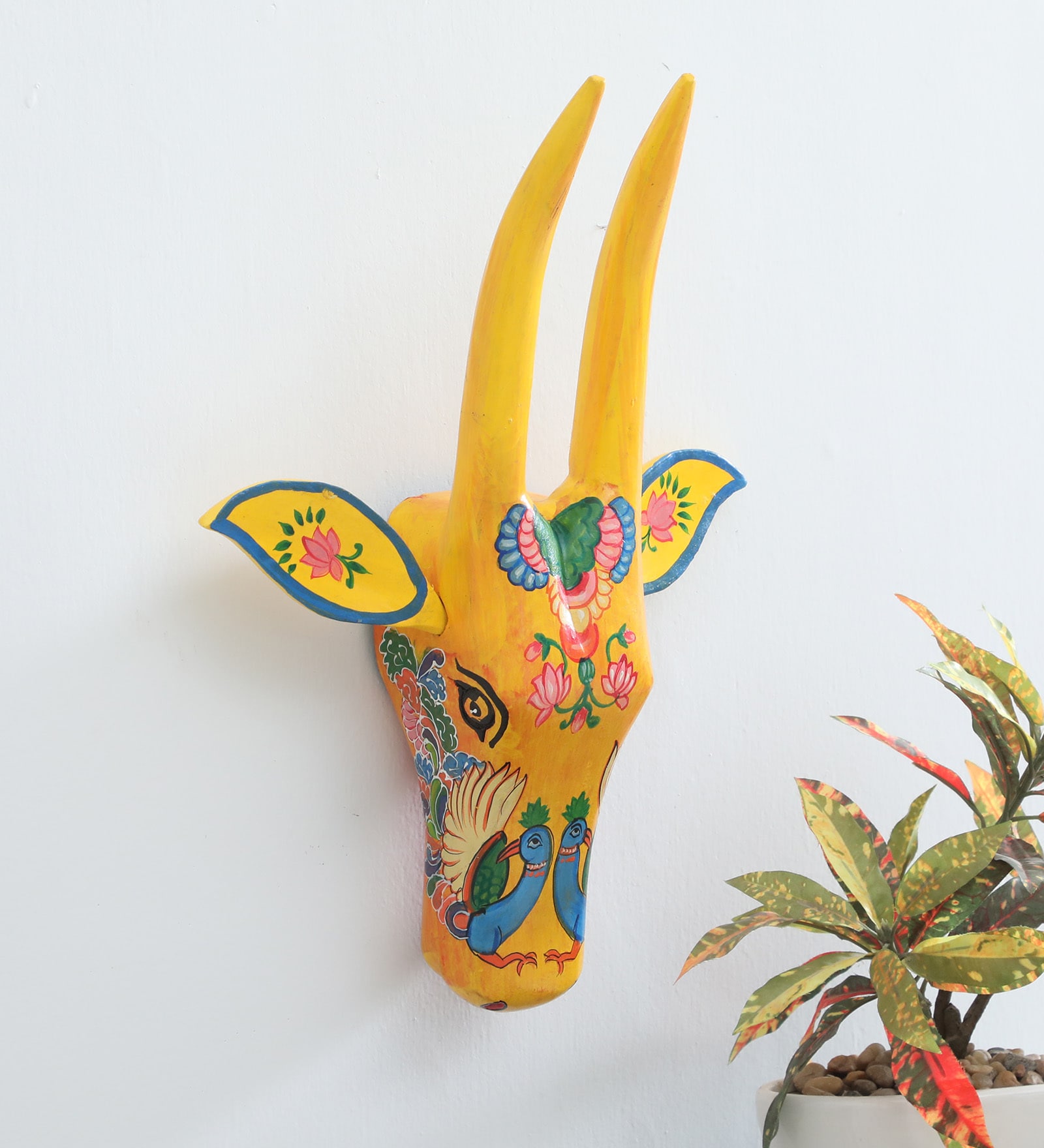 Yellow Cow Sclupture Mango Wood Wall Mask