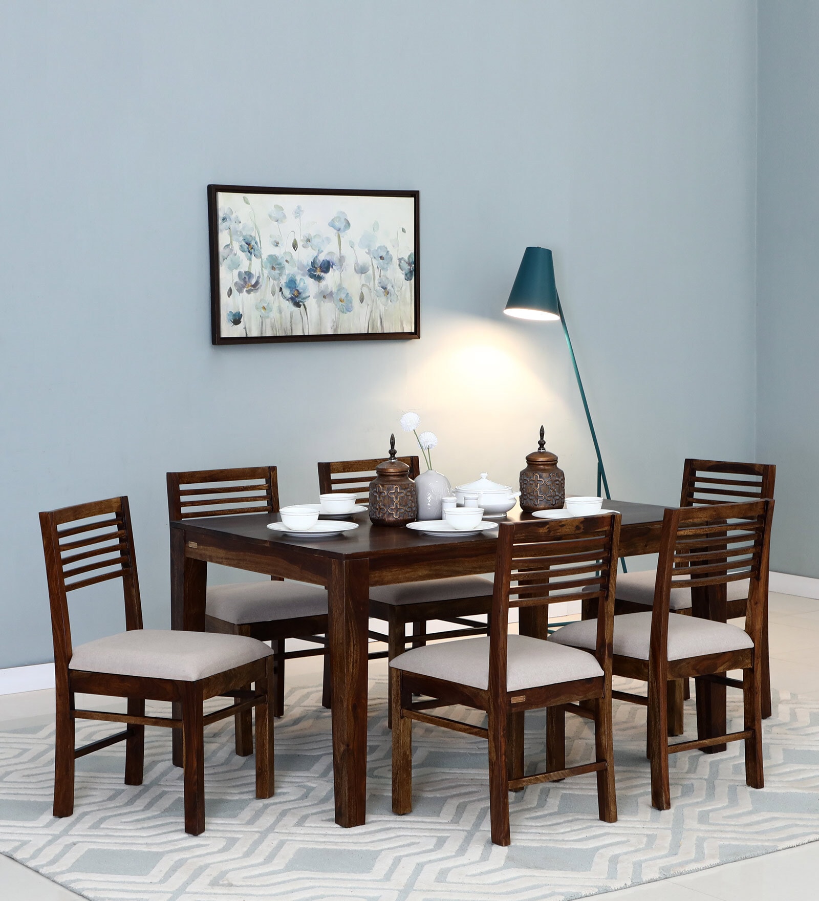 Cowal Sheesham Wood 6 Seater Dining Set In Provincial Teak Finish Finish