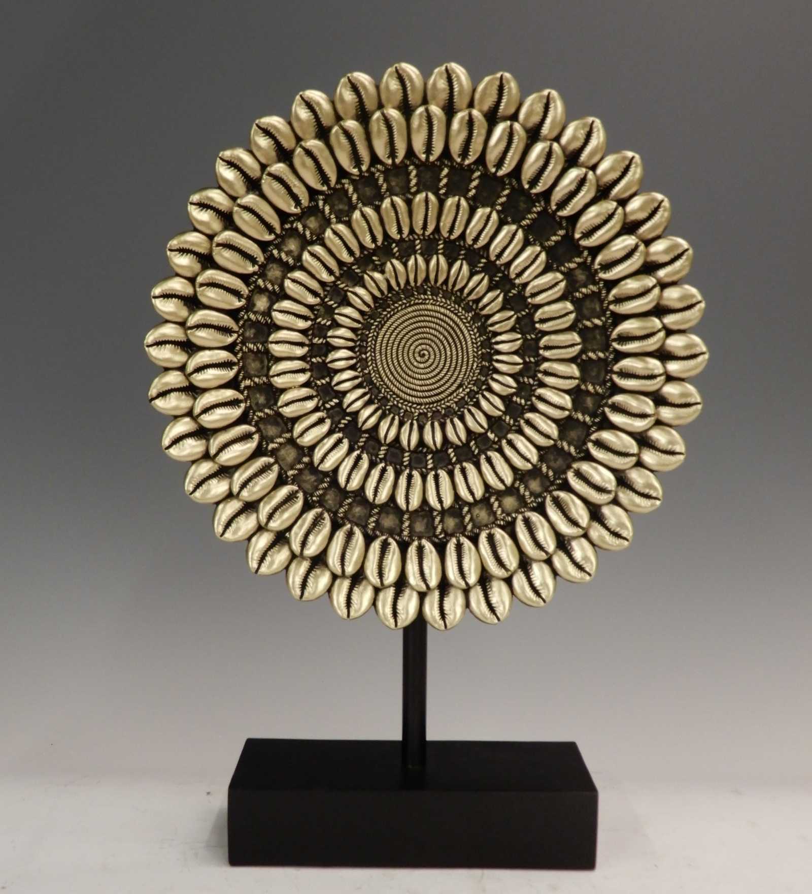 Cowry Shell Resin & Metal Artifact On A Stand (Gold & Black) Cowry Shell Resin & Metal Artifact On A Stand (Gold & Black)
