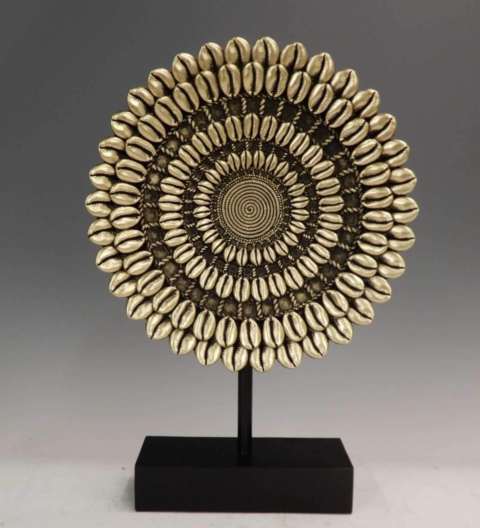 Cowry Shell Resin & Metal Artifact On A Stand (Gold & Black)