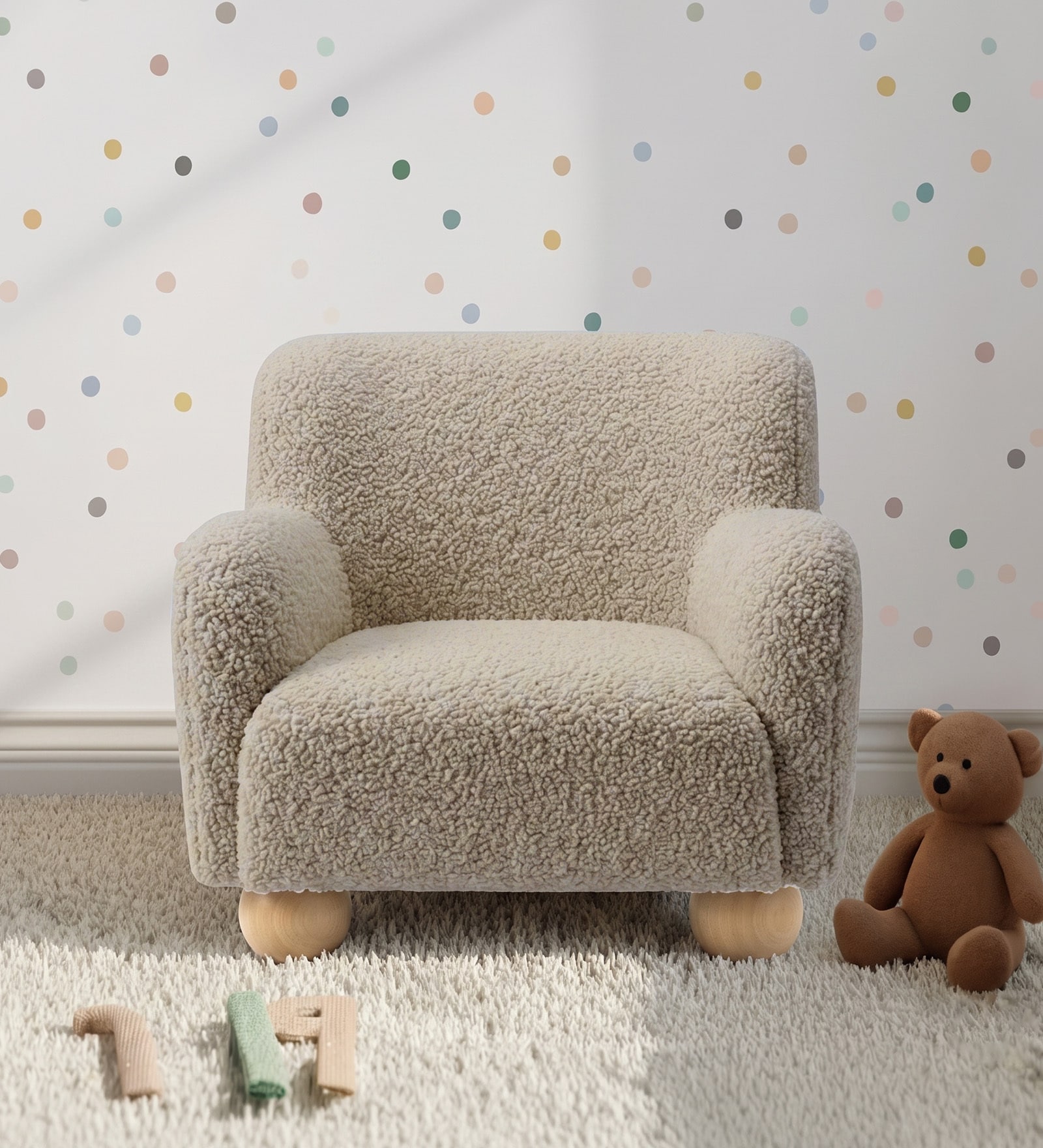 Cozy Boucle Kids Accent Chair In Beige Colour Cozy Boucle Kids Accent Chair In Beige Colour