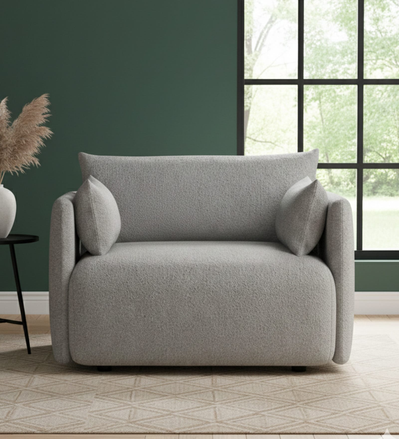 Cozy Chic Boucle 1 Seater Sofa In Grey Colour Cozy Chic Boucle 1 Seater Sofa In Grey Colour