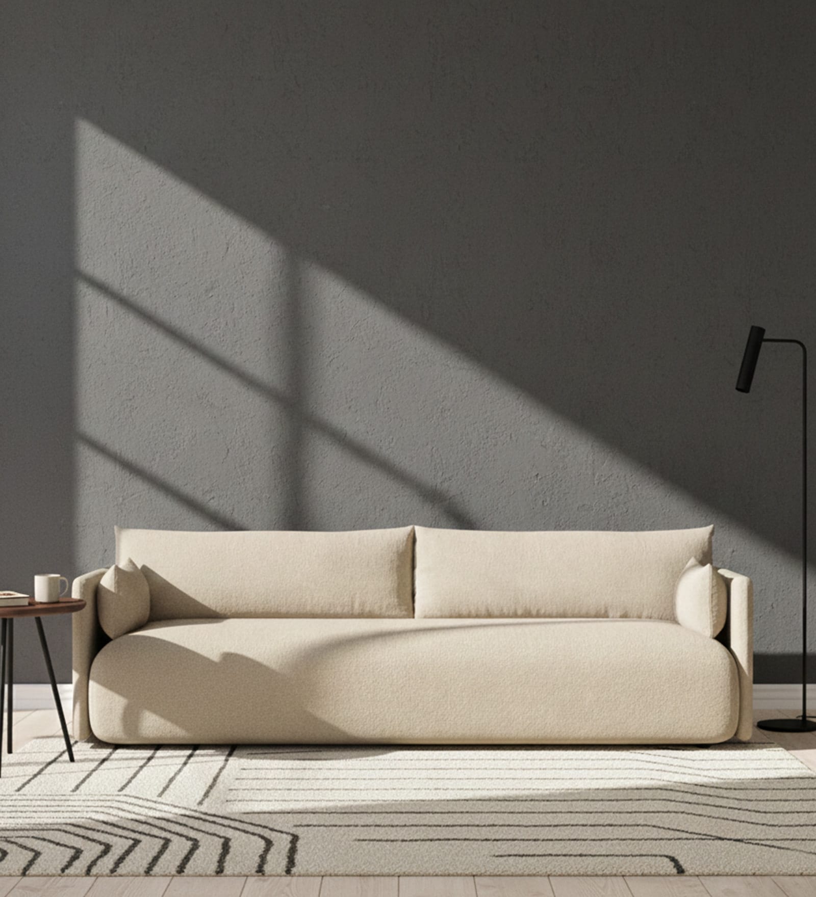 Cozy Chic Boucle 3 Seater Sofa In Soft Sand Colour Cozy Chic Boucle 3 Seater Sofa In Soft Sand Colour