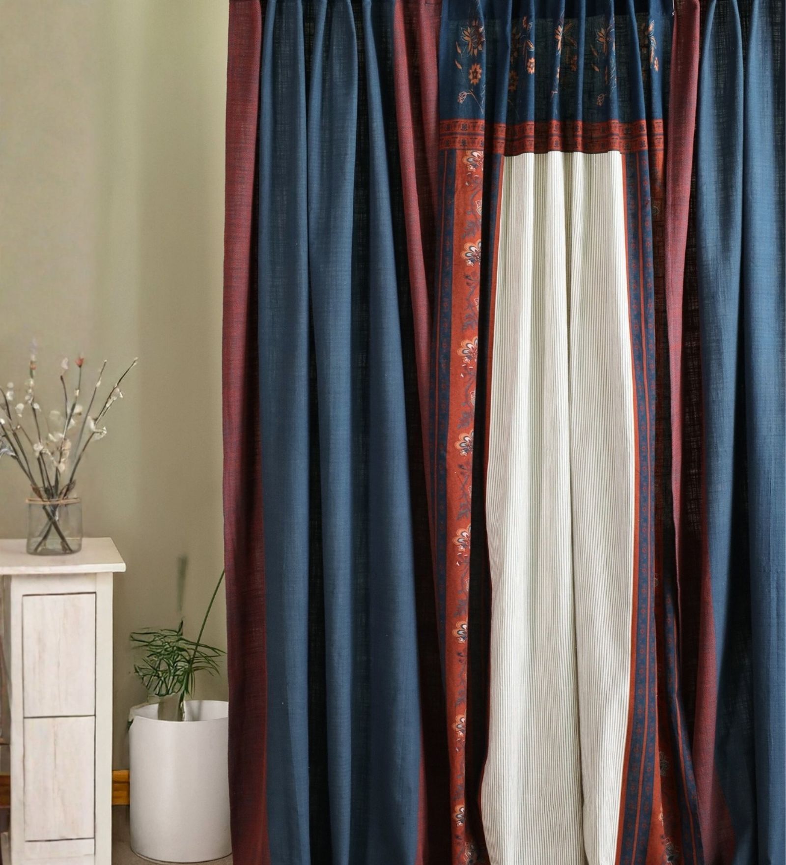 Pack of 3 Navy Blue White Maroon 7Ft Pure Cotton Door Curtain Chintz Collection Pack of 3 Navy Blue White Maroon 7Ft Pure Cotton Door Curtain Chintz Collection