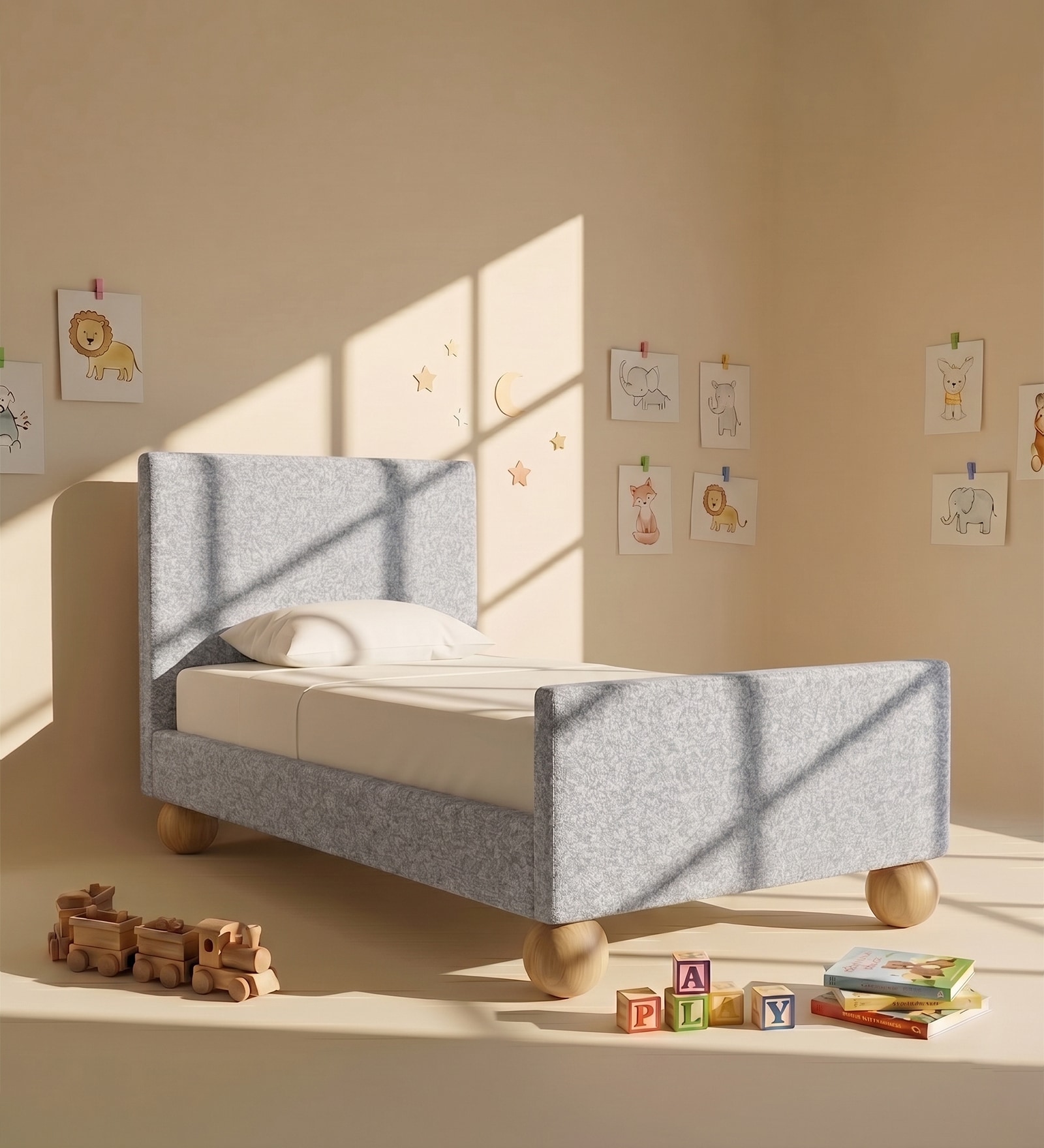 Cozy Pebble Kids Toddler Bed In Grey Colour