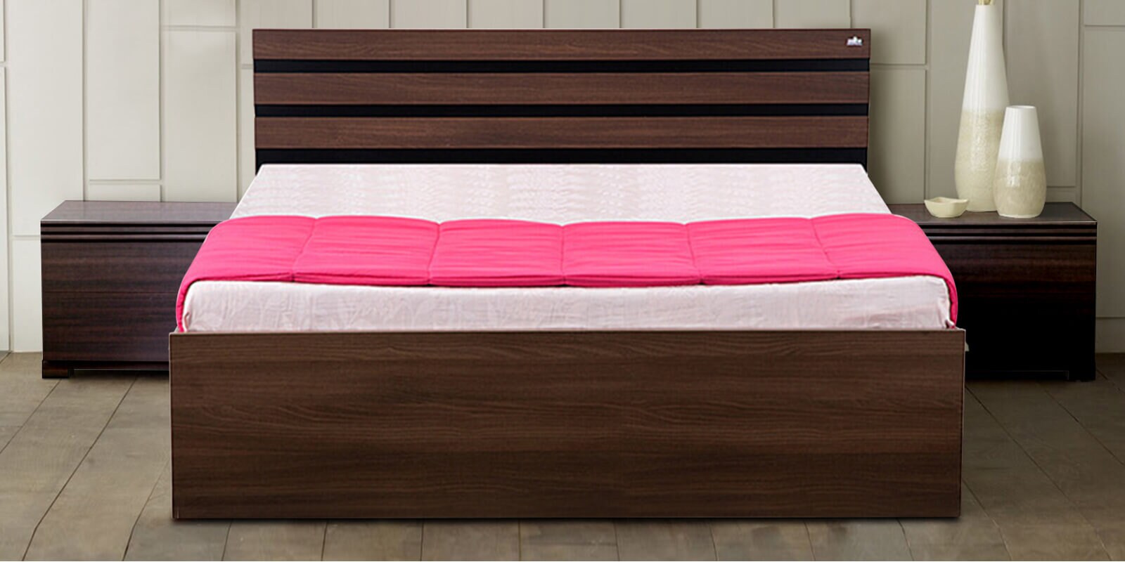 Buy Cocoa King Size Bed with Storage in Black & Dark Acacia Matt Finish