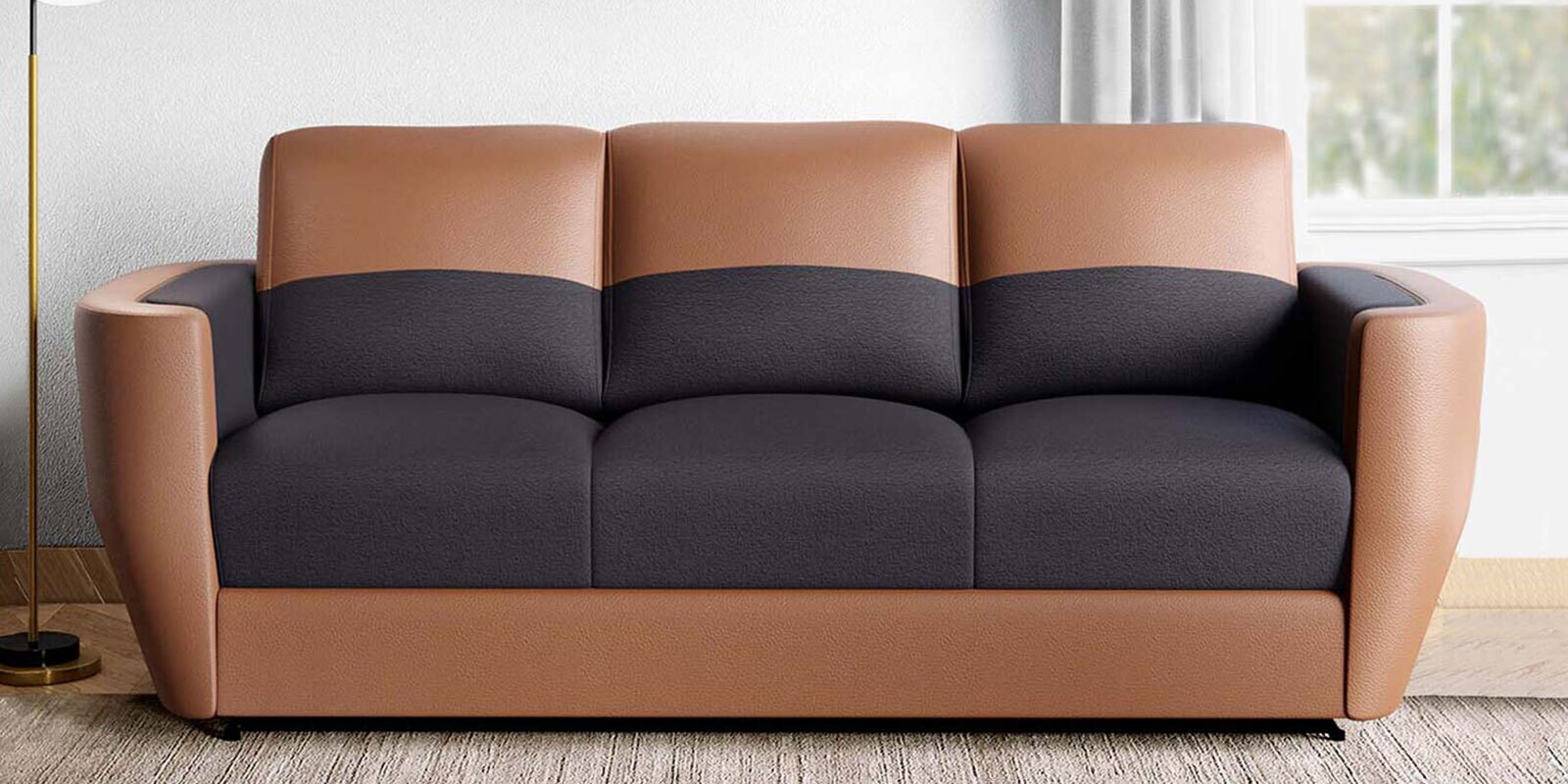 Collet V2 Leatherette 3 Seater Sofa In Tofee & Dark Grey Colour