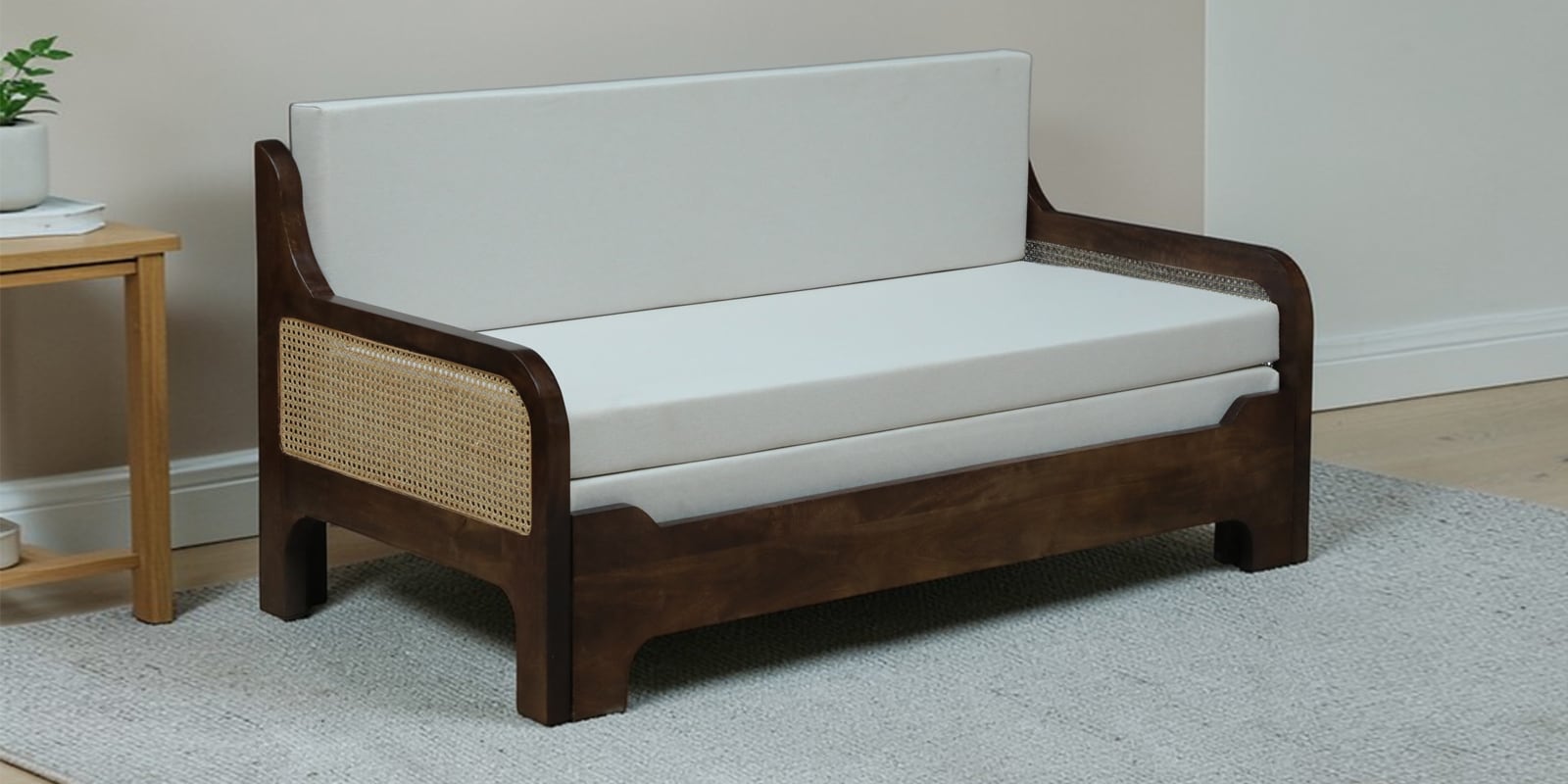 Colmar Dove Off Whitel Fabric 3 Seater Pull Out Sofa Cum Bed In Tubbaq Finish