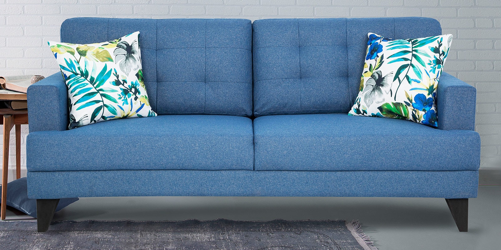 Buy Columbus 3 Seater Sofa in Blue Colour by Urban Living 