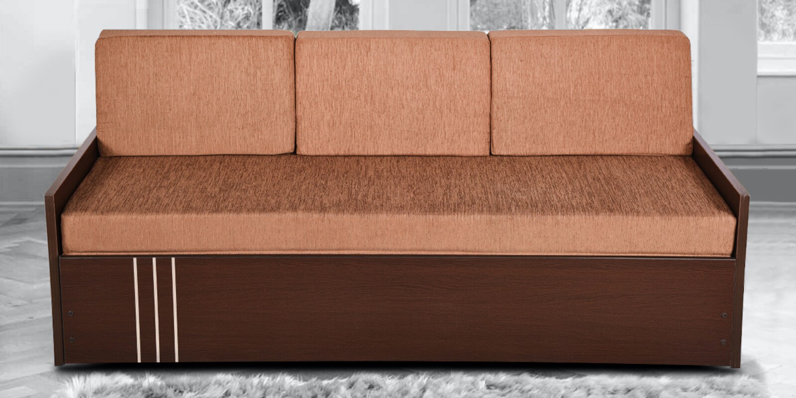 Buy Comet Queen Size Sofa cum Bed with Storage & Mattress In Brown Colour by Auspicious Home