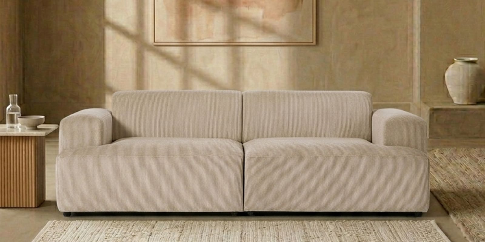 Comfort Haven Fabric 2 Seater Sofa In Beige Colour