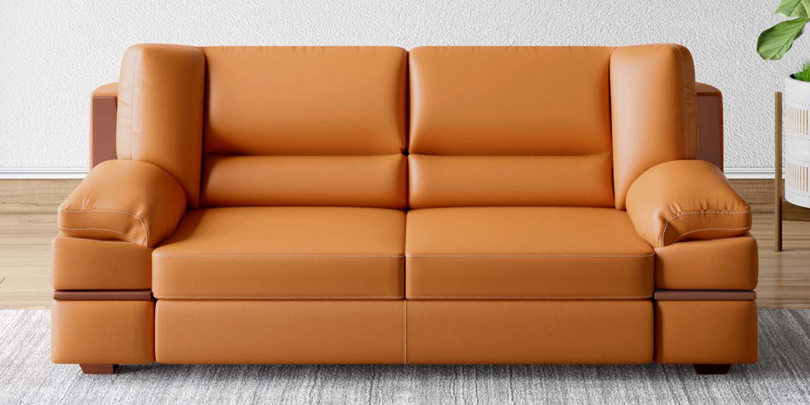 Conforto Leatherette 3 Seater Sofa In Tan Brown Colour