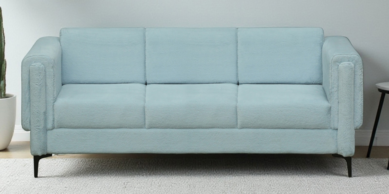Consalvo Faux Fur Fabric 3 Seater Sofa In Baby Blue Colour