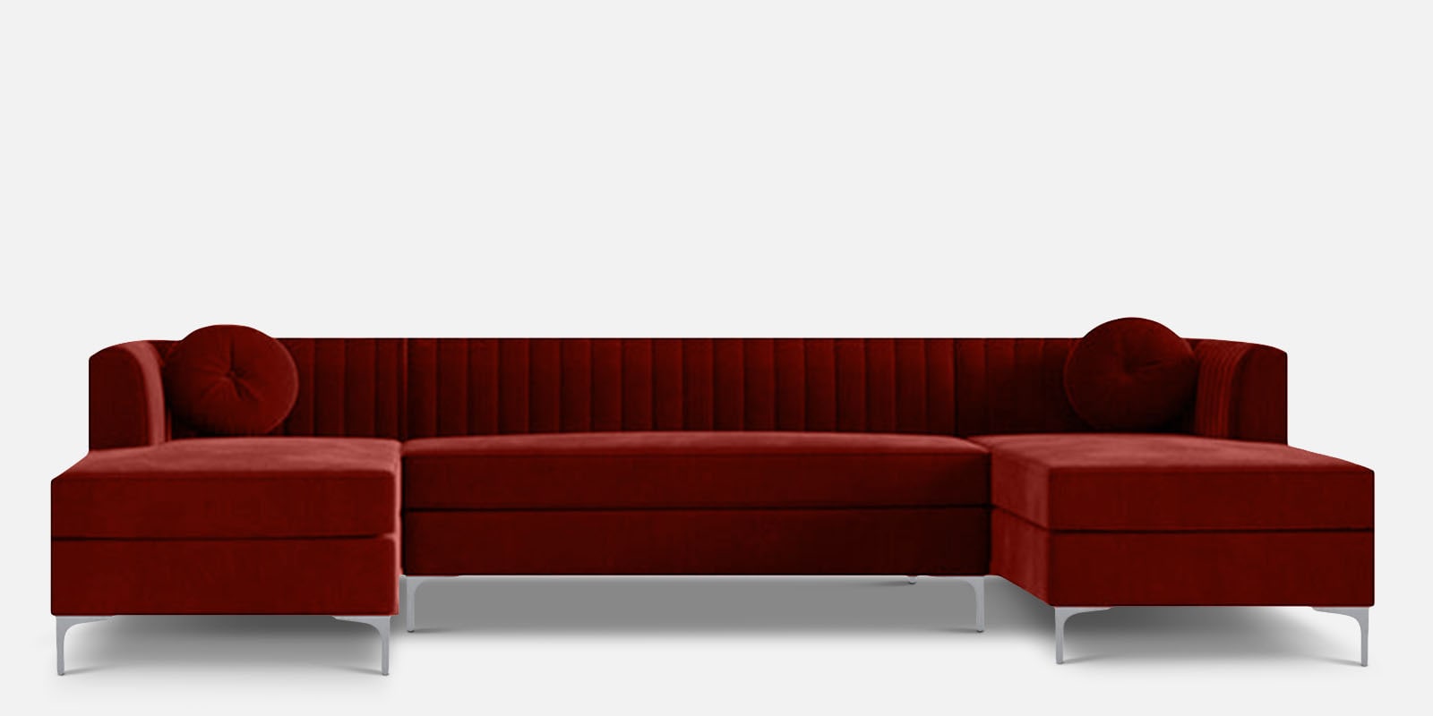 Consequential Velvet Corner Sofa in Red Colour in C Shape