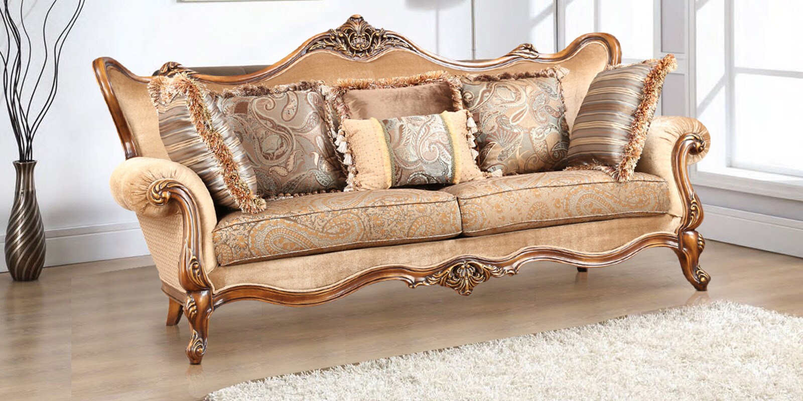 Buy Constantine Fabric Three Seater Sofa in Brown Colour by HomeTown
