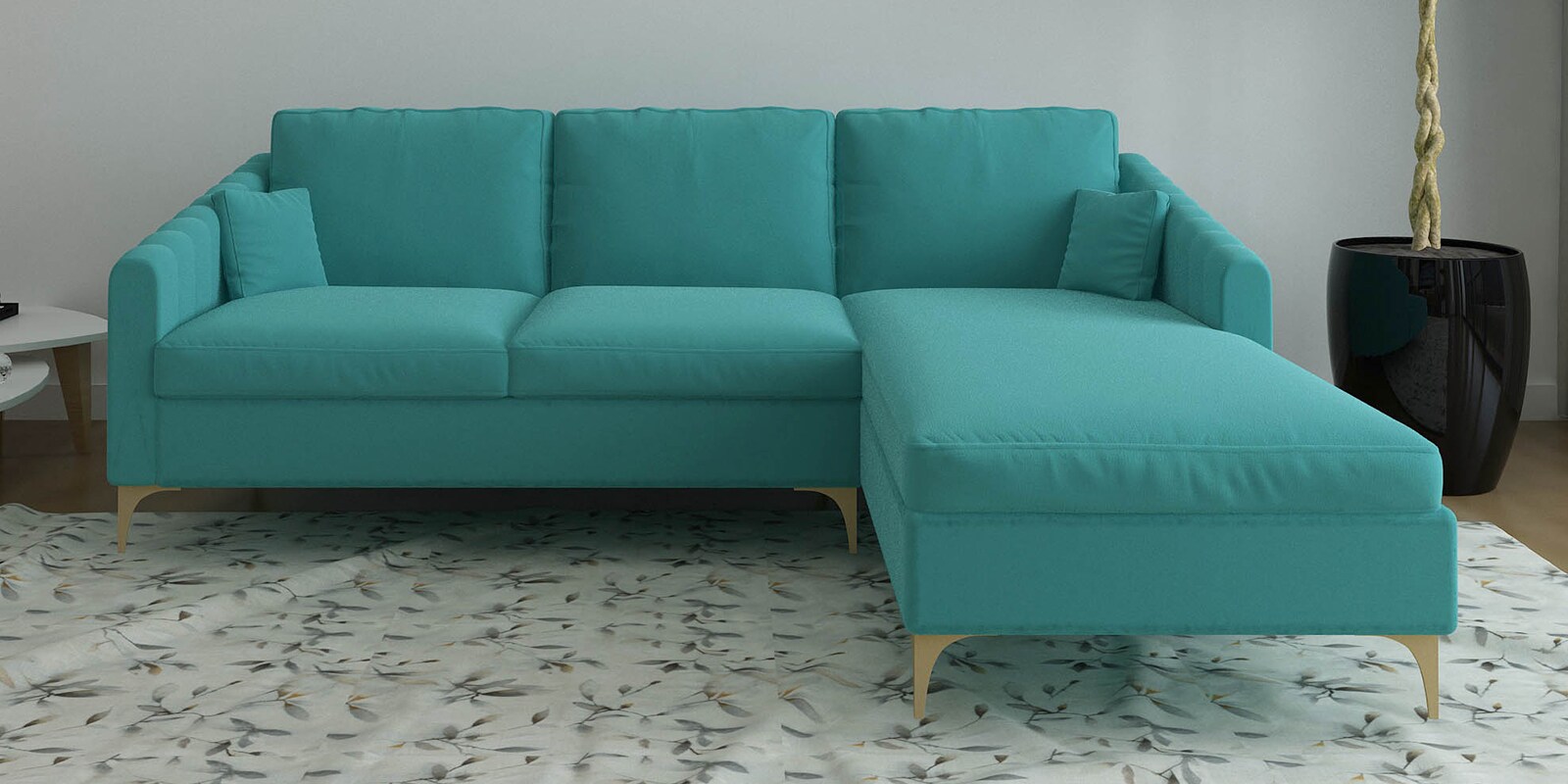 Consuel Velvet LHS Sectional Sofa (2 + Lounger) in Turquoise Colour