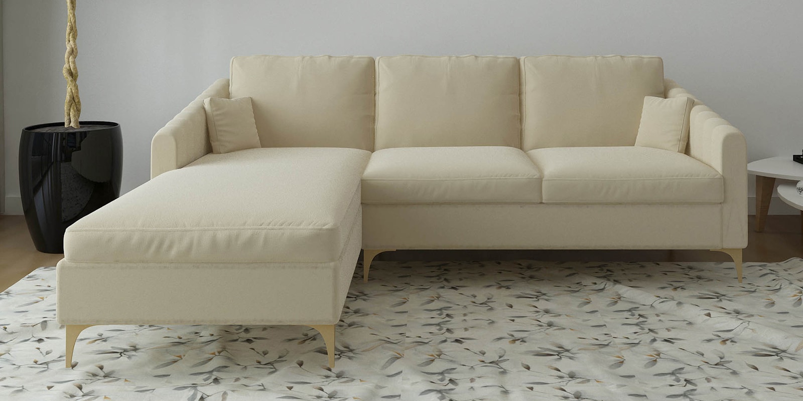 Consuel Velvet RHS Sectional Sofa (2 + Lounger) in Bone White Colour
