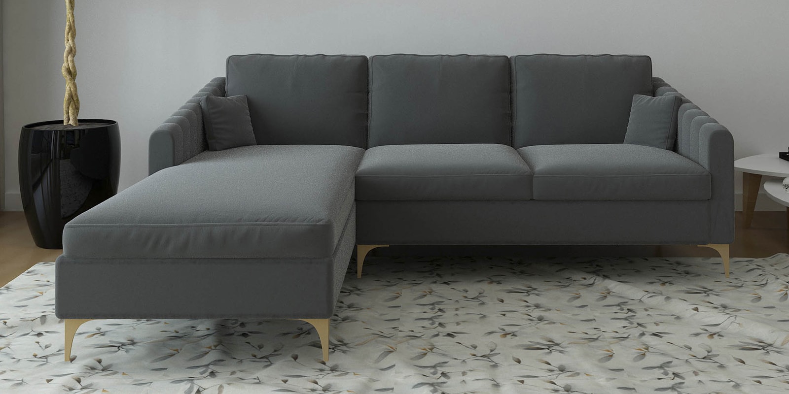 Consuel Velvet RHS Sectional Sofa (2 + Lounger) in Carbon Grey Colour
