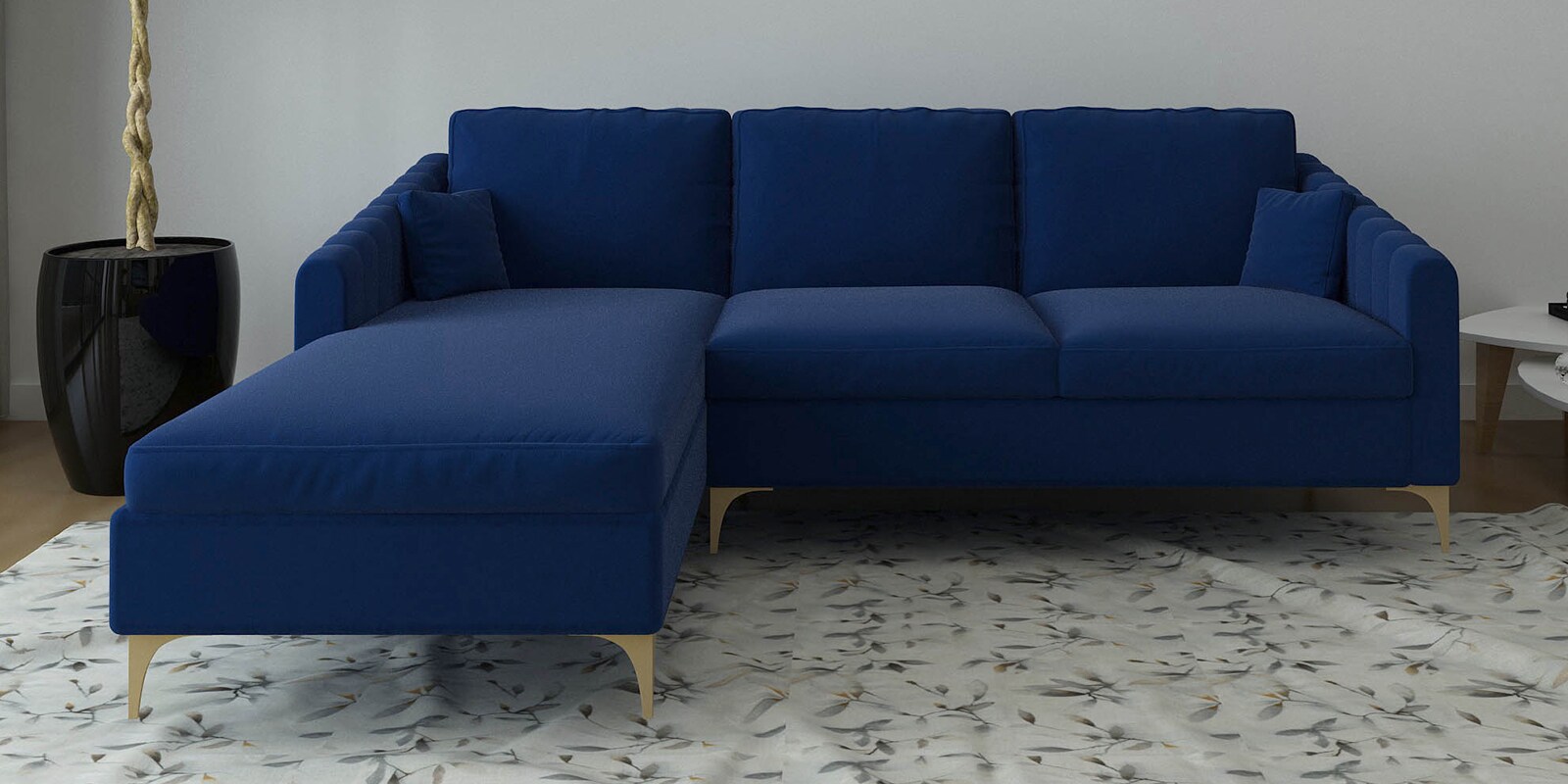 Consuel Velvet RHS Sectional Sofa (2 + Lounger) in Midnight Blue Colour